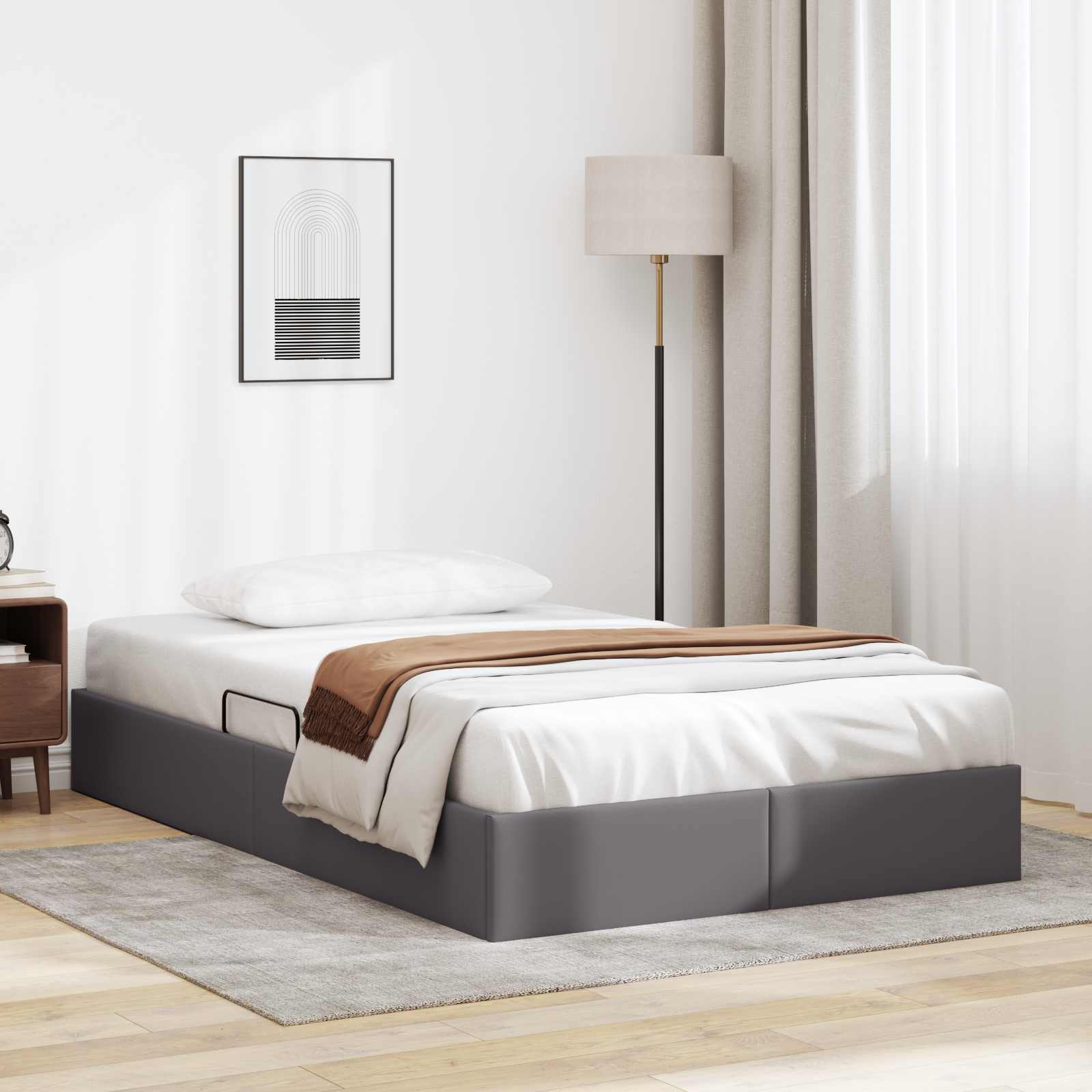 vidaXL Ottoman Bedframe met opslag Zwart 90 x 190 cm Nep Leer