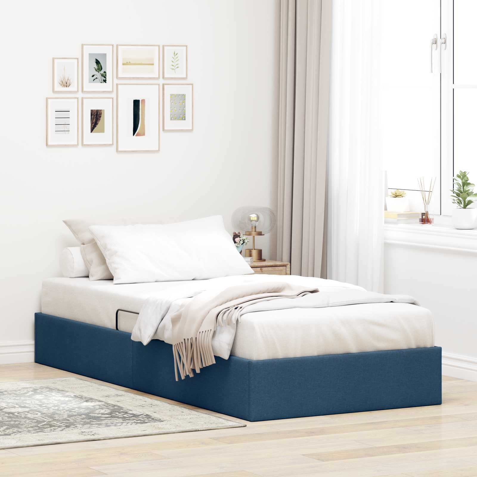 vidaXL Ottoman Bedframe met opslag Lichtgrijs 90 x 190 cm Stof