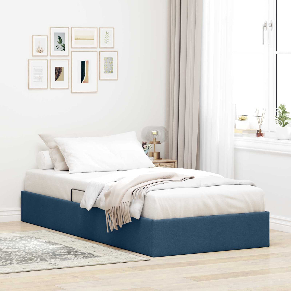 vidaXL Ottoman Bedframe met opslag Lichtgrijs 90 x 190 cm Stof