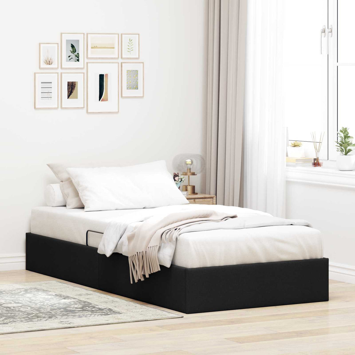 vidaXL Ottoman Bedframe met opslag Lichtgrijs 90 x 190 cm Stof