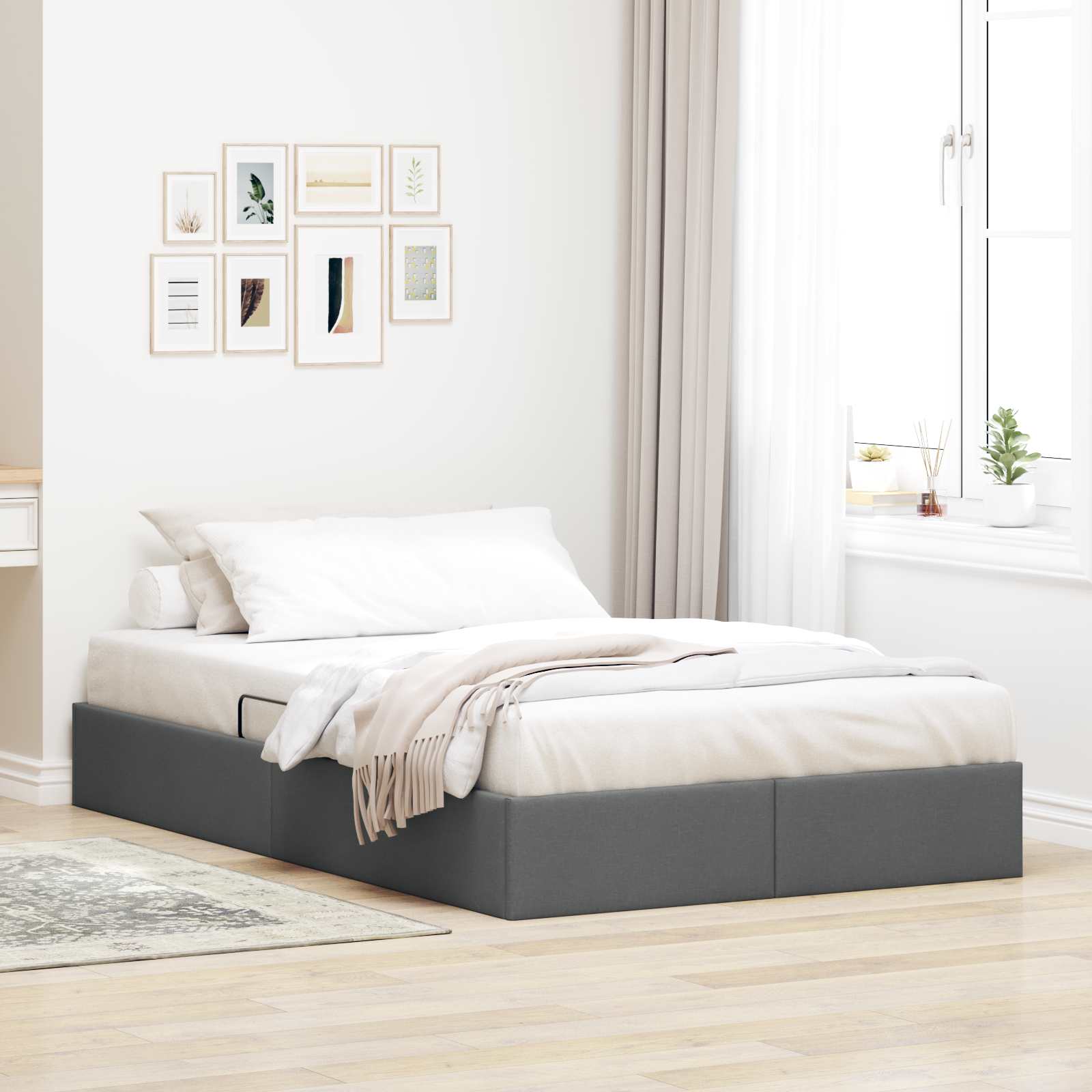 vidaXL Ottoman Bedframe met opslag Lichtgrijs 90 x 190 cm Stof