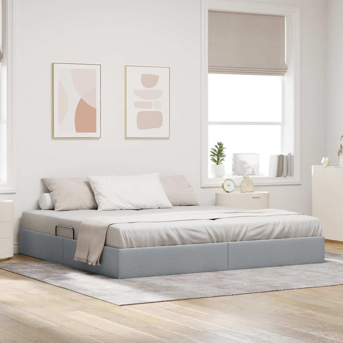 vidaXL Ottoman Bedframe met opslag Lichtgrijs 90 x 190 cm Stof