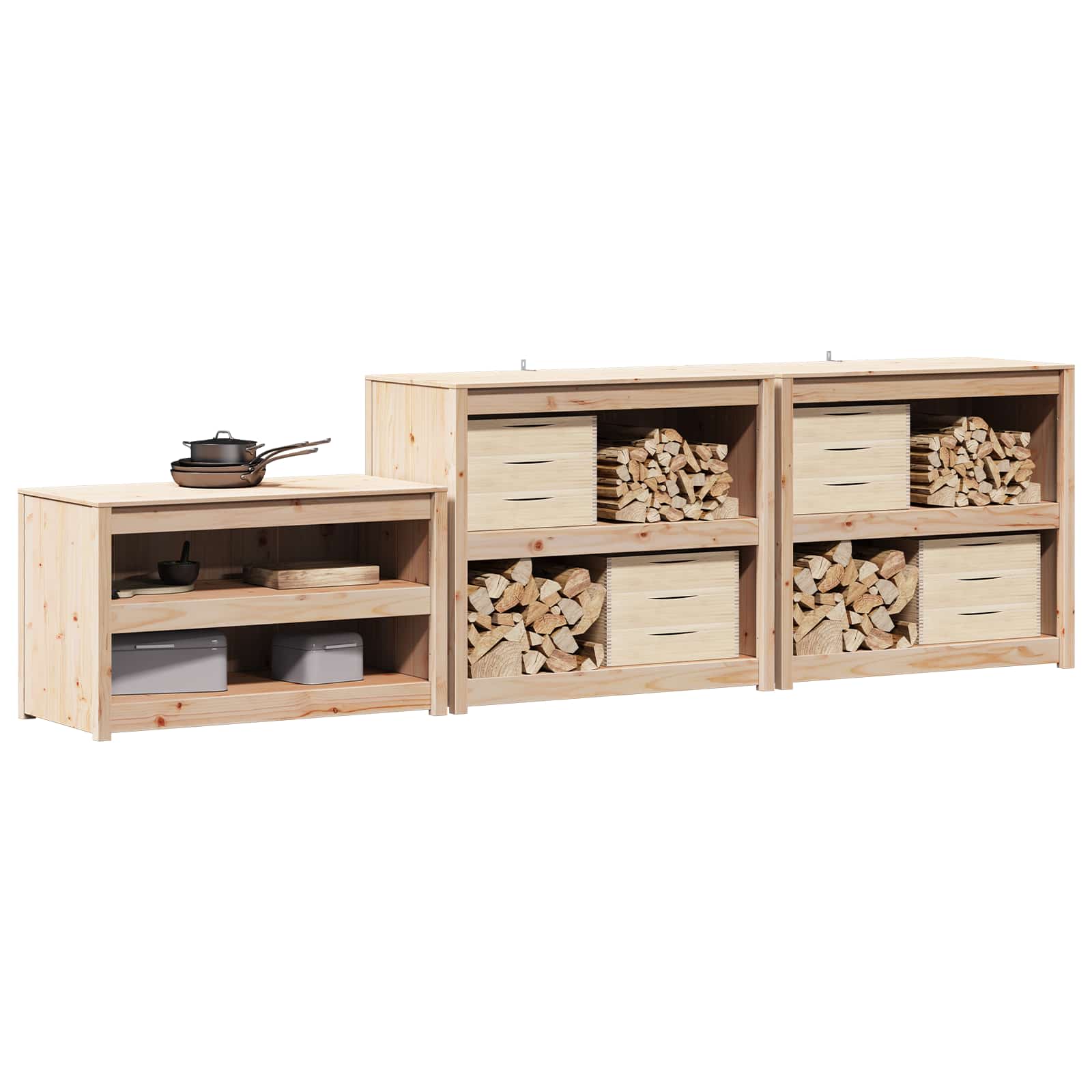 vidaXL Buitenkeukenkast met plank MEPPEL 3-delig Naturel douglashout