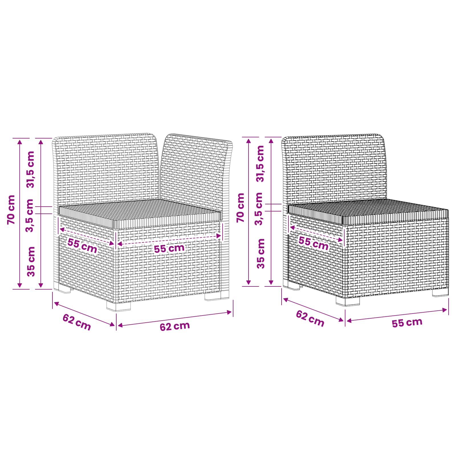 vidaXL 3-Zits Tuin Sofa Rattan Look PP Antraciet