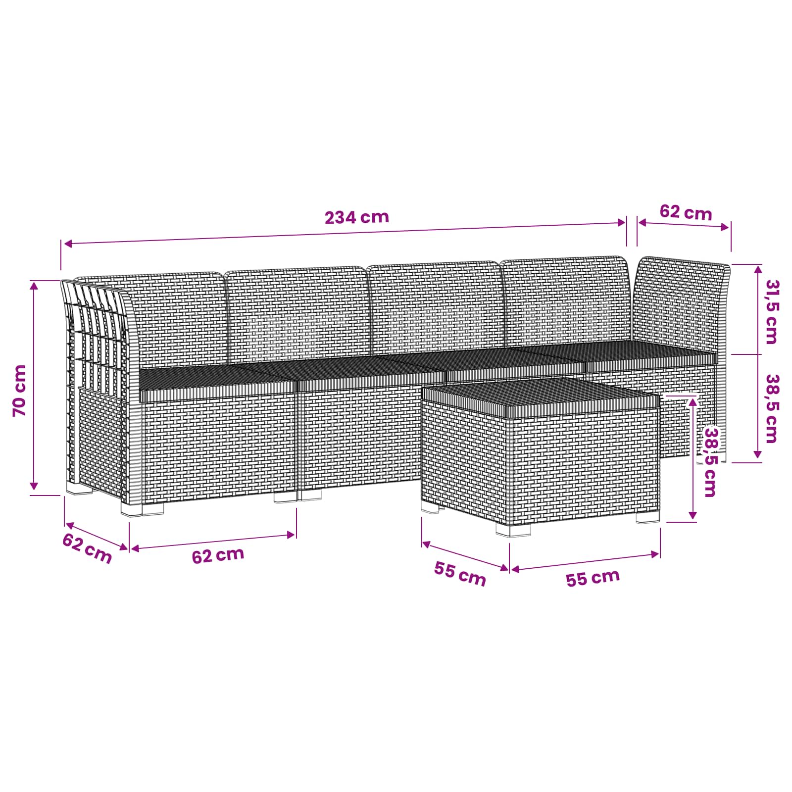 vidaXL 4-Persoons Tuin Sofa Rieten Look PP Antraciet