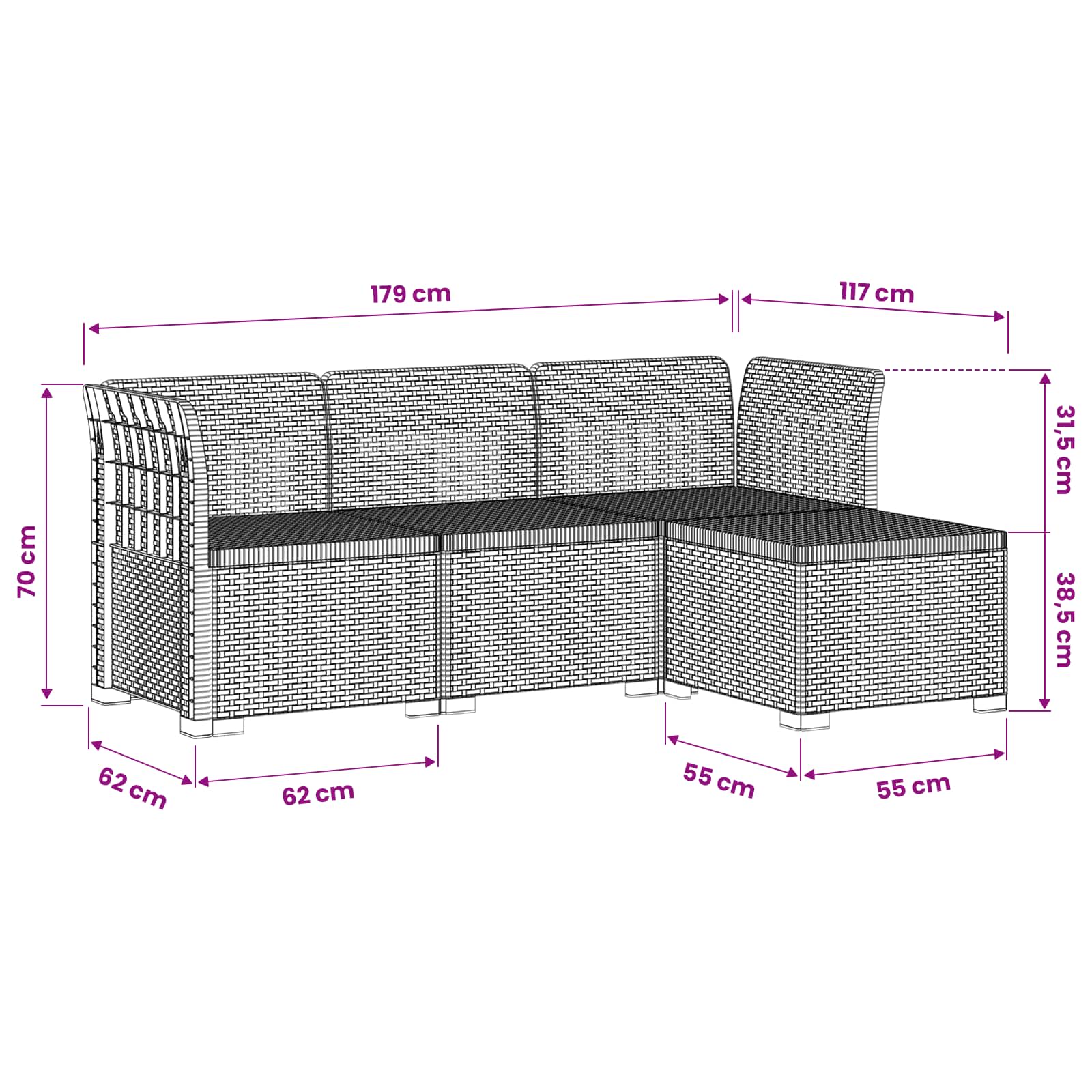vidaXL 4-Persoons Tuinbank Rieten Look PP Antraciet