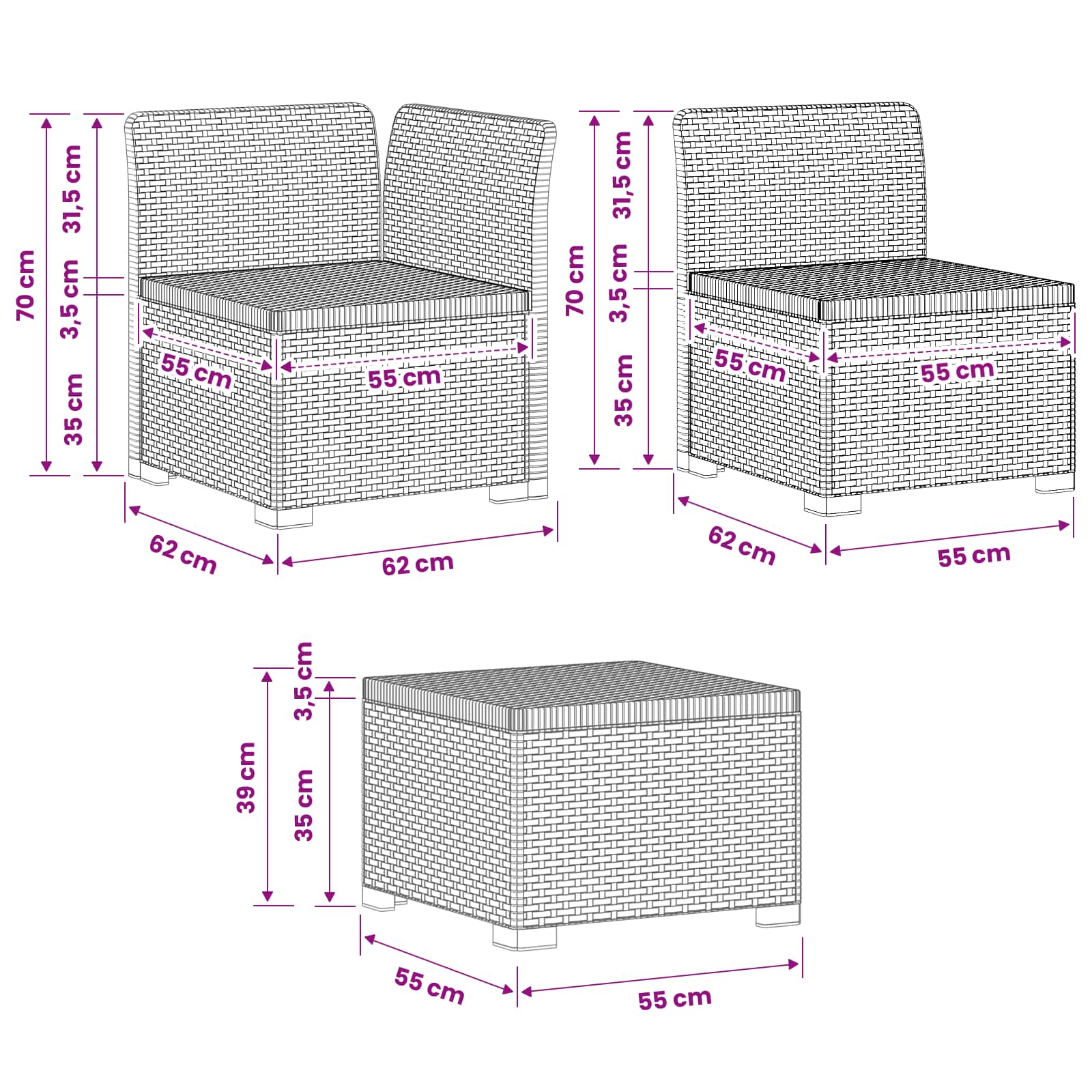 vidaXL 4-Persoons Tuinbank Rieten Look PP Antraciet