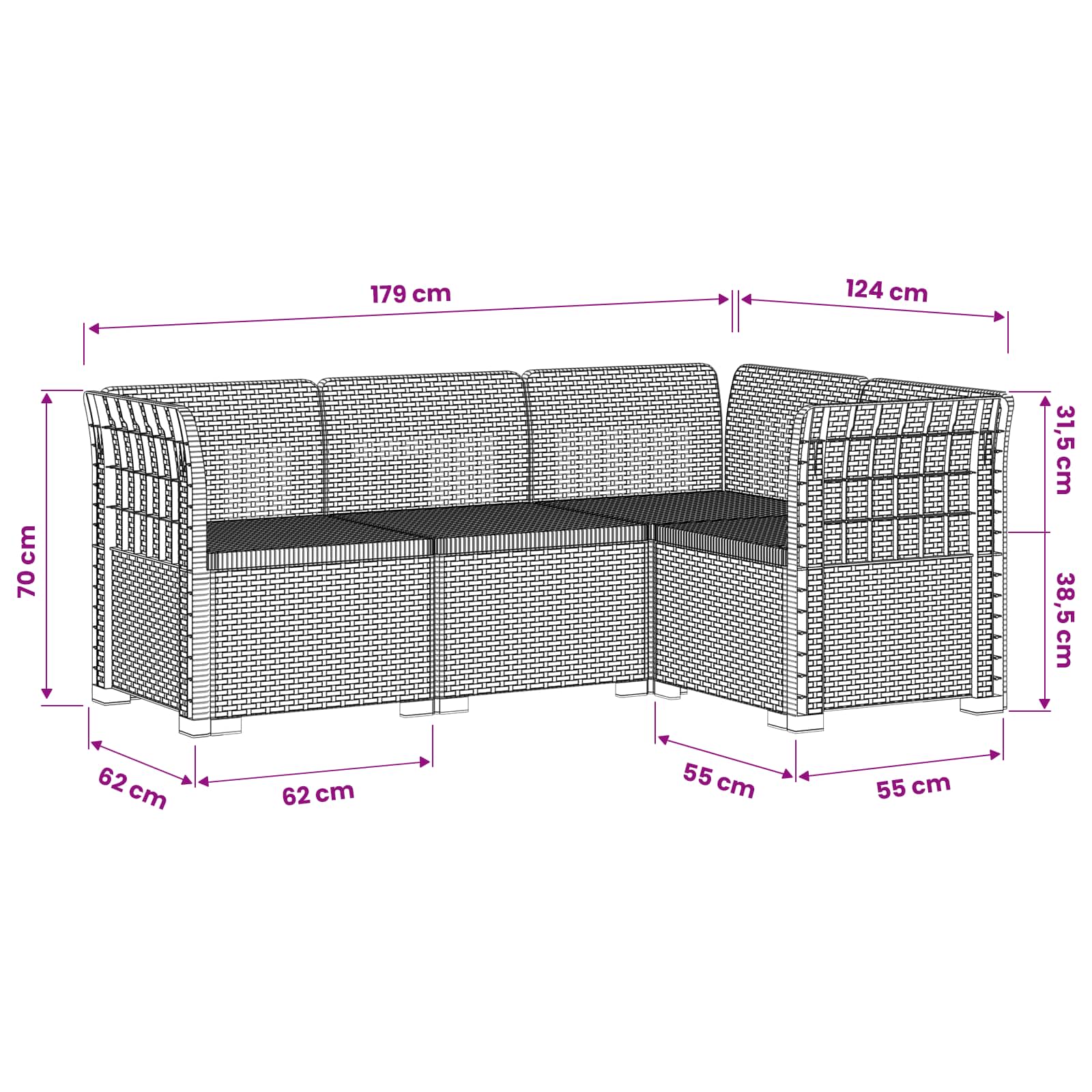 vidaXL 4-Zits Tuin Sofa Rattan Look PP Antraciet
