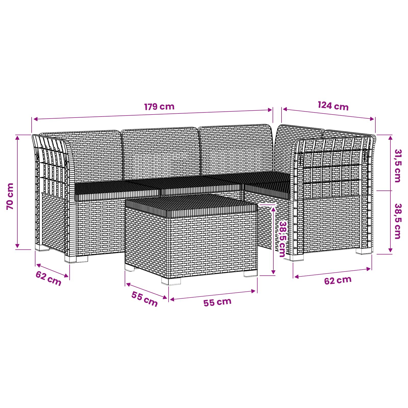 vidaXL 4-Persoons Tuinbank Rieten Look PP Antraciet