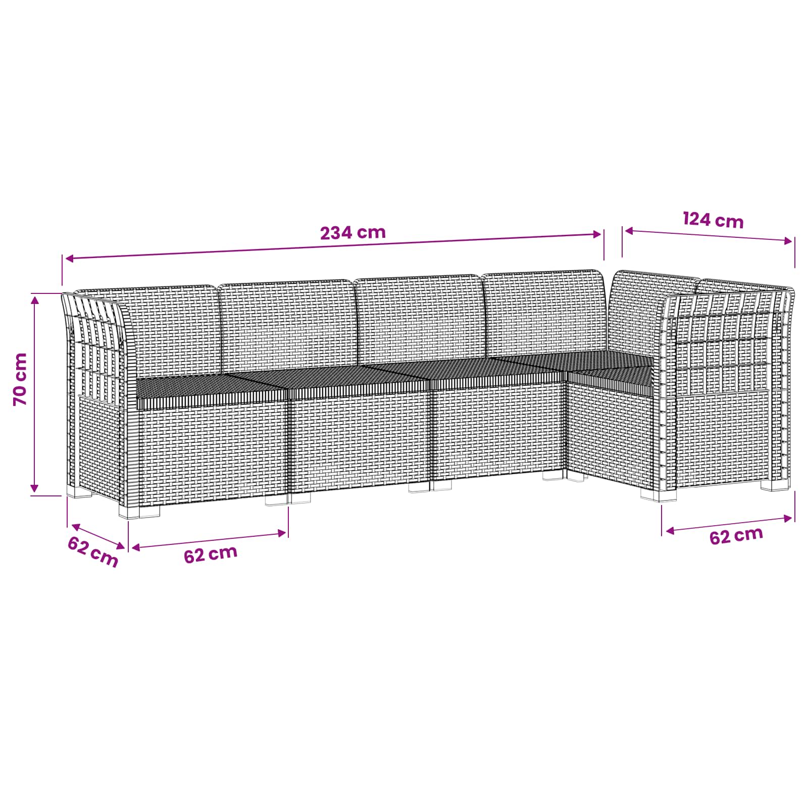 vidaXL 5-Zits Tuin Sofa Rattan Look PP Antraciet
