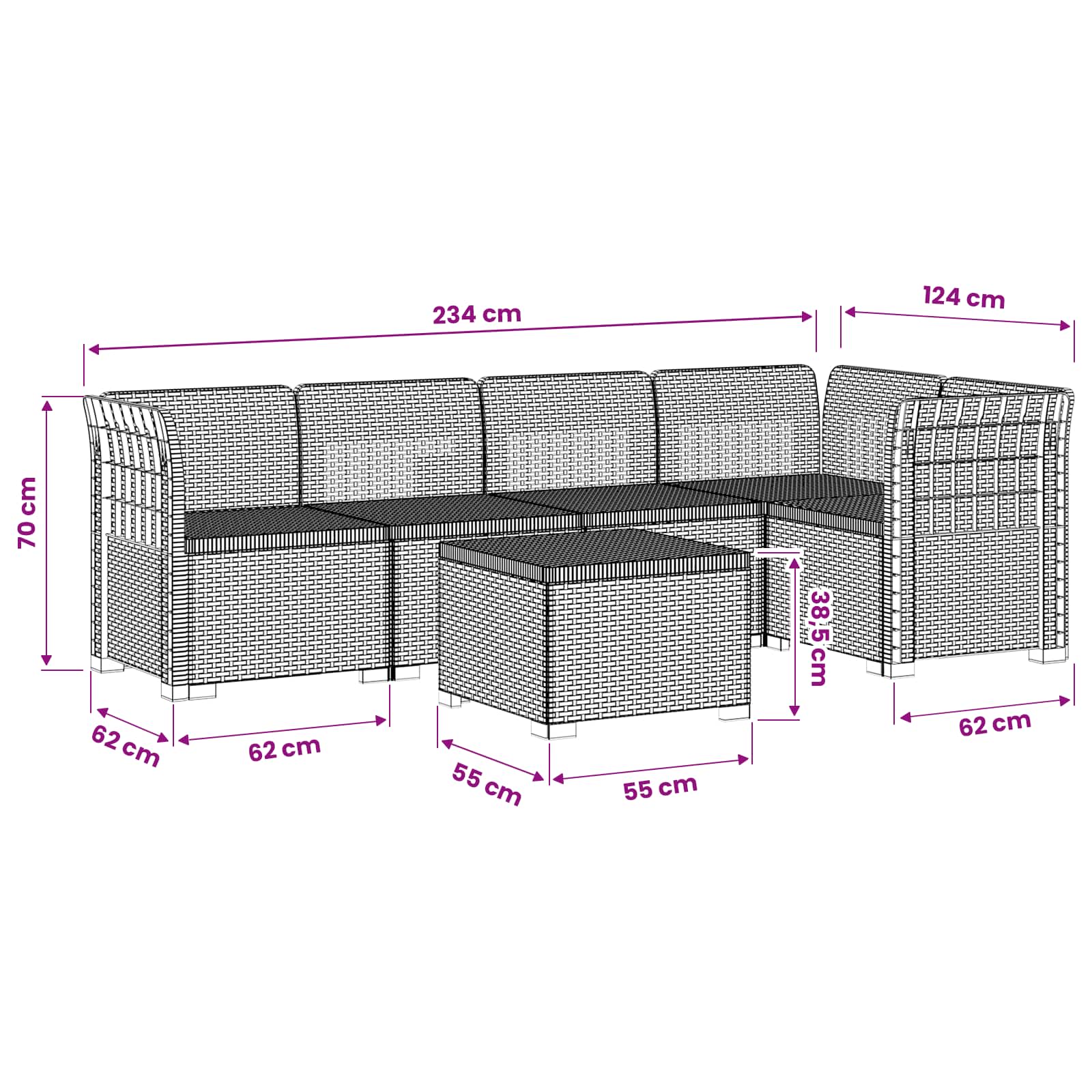 vidaXL 5-Zits Tuin Sofa Rattan Look PP Antraciet