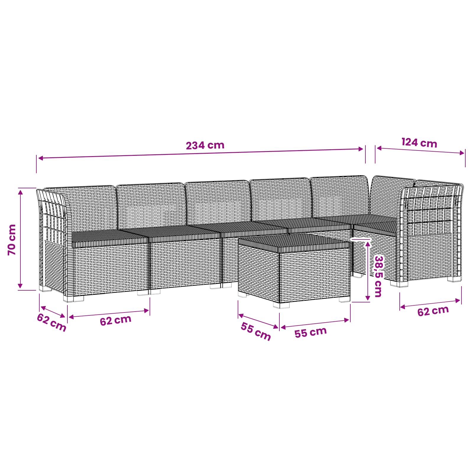 vidaXL 6-Zits Tuin Sofa Rattan Look PP Antraciet