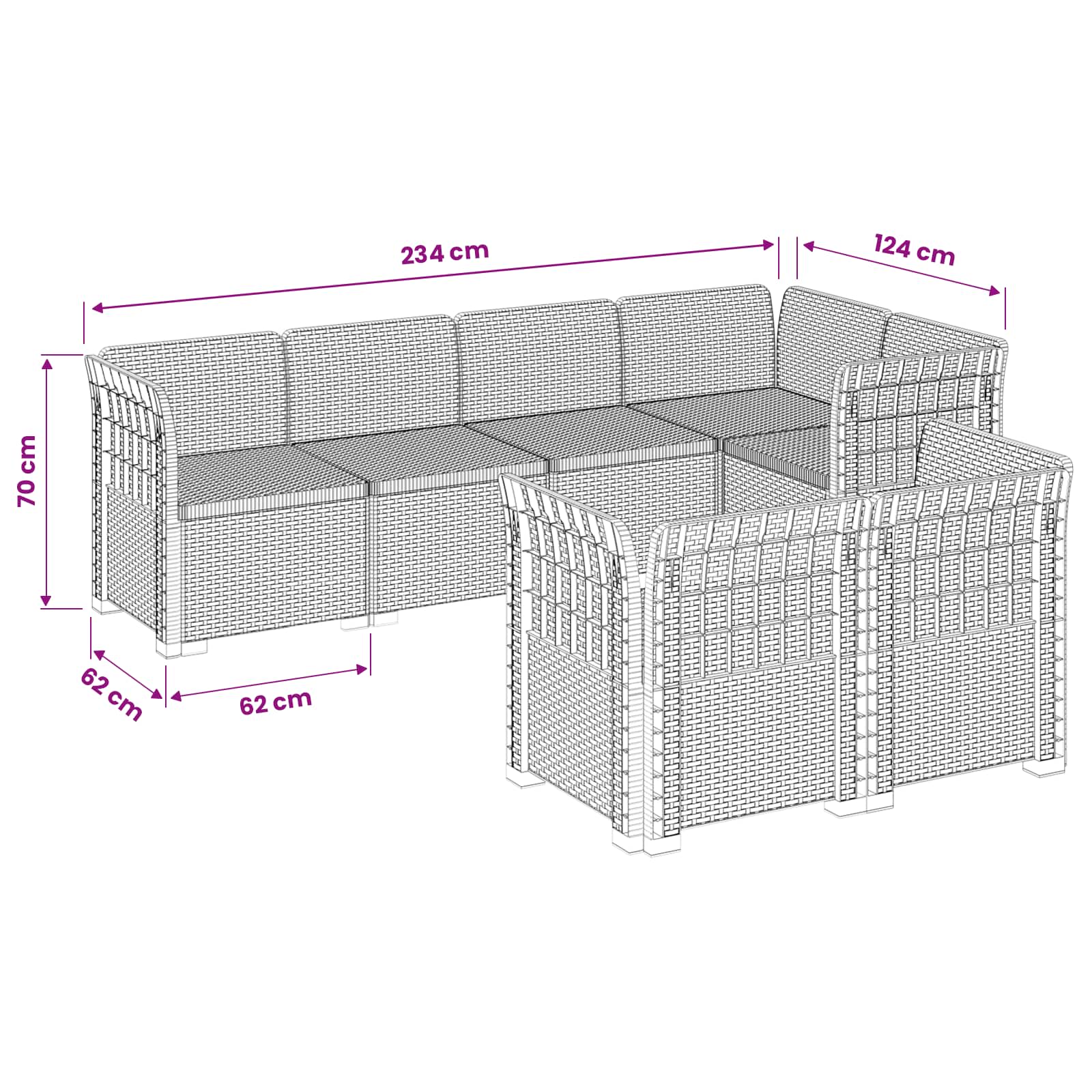 vidaXL 7-Persoons Tuinbank Rieten Look PP Antraciet