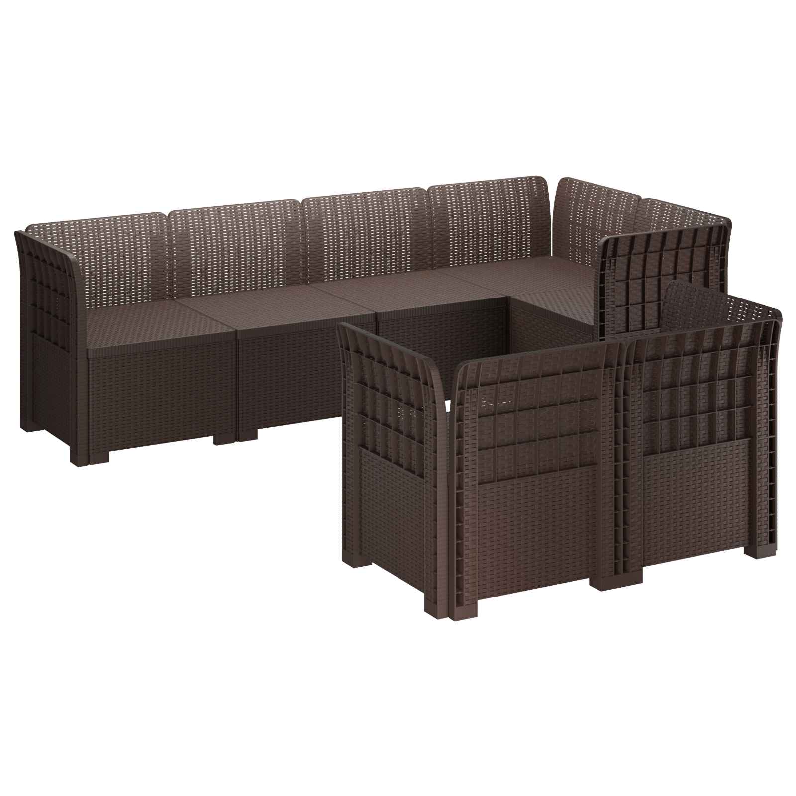 vidaXL 7-Persoons Tuinbank Rieten Look PP Antraciet
