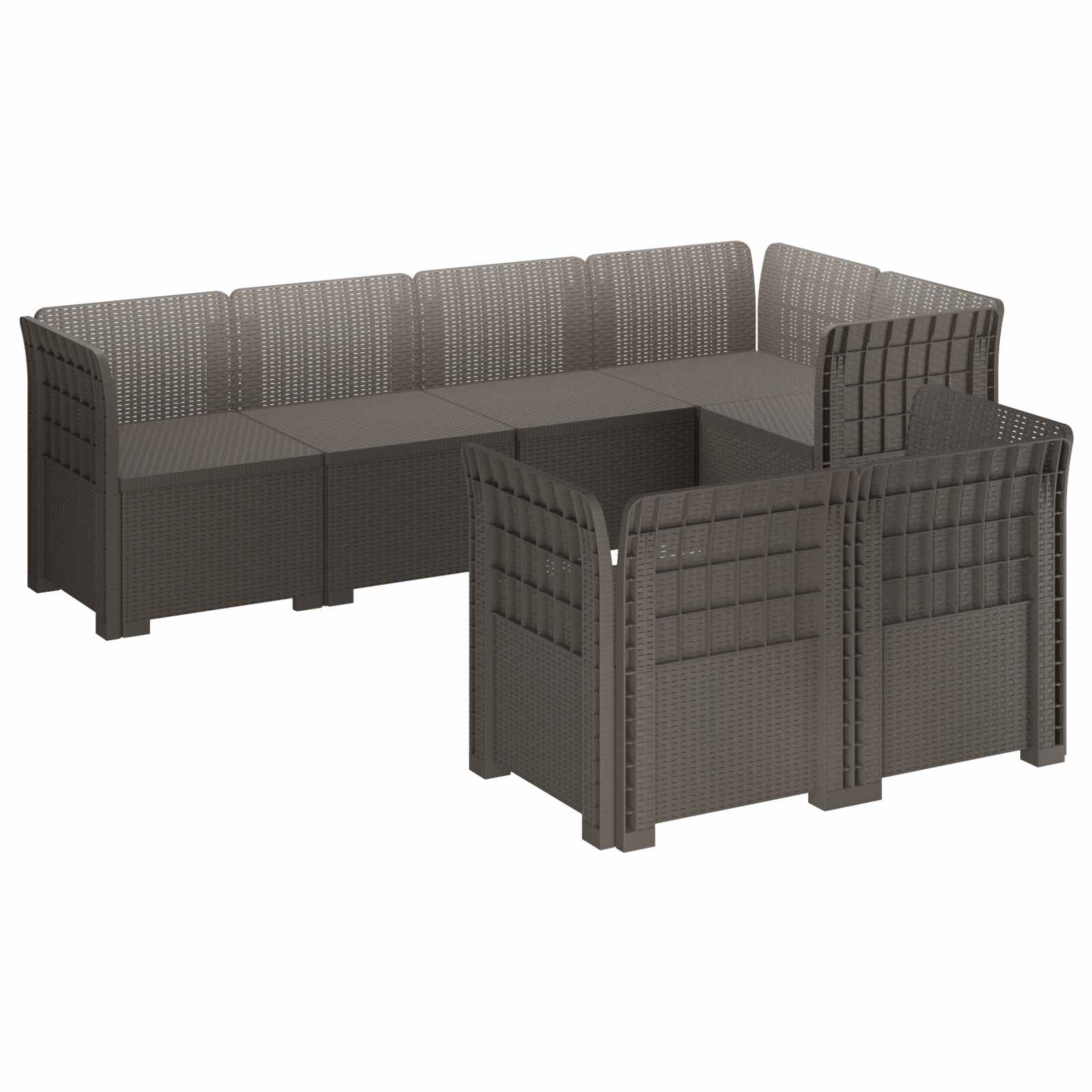 vidaXL 7-Persoons Tuinbank Rieten Look PP Antraciet