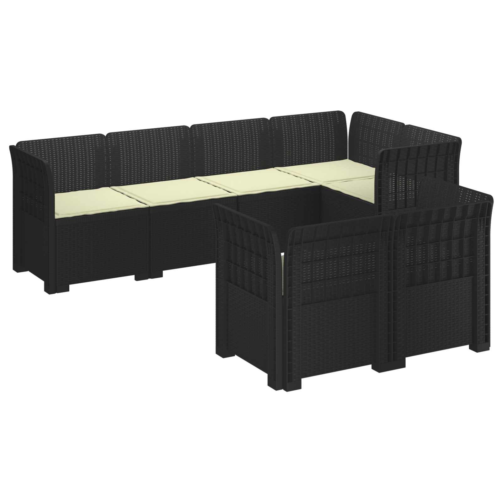 vidaXL 7-Persoons Tuinbank Rieten Look PP Antraciet