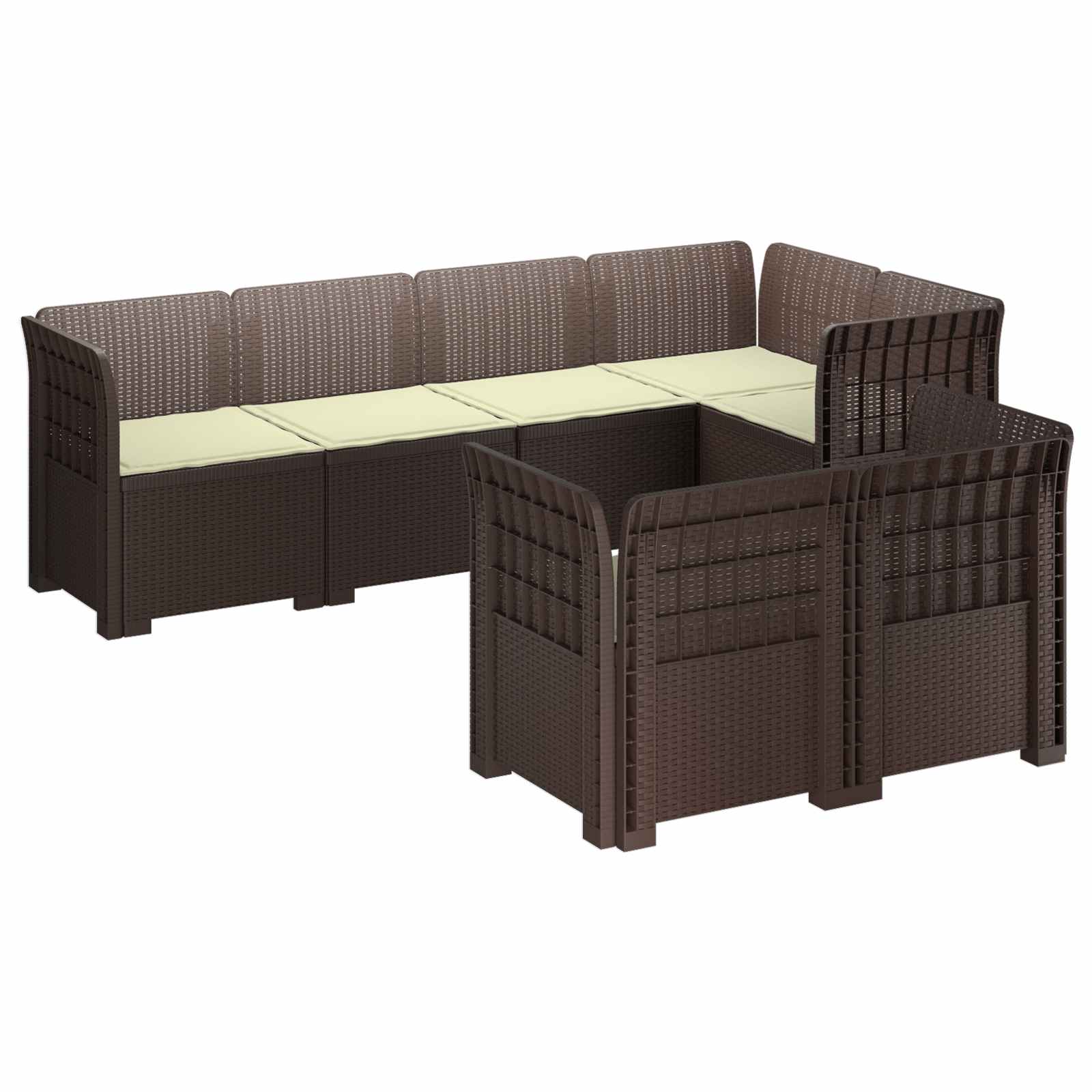 vidaXL 7-Persoons Tuinbank Rieten Look PP Antraciet