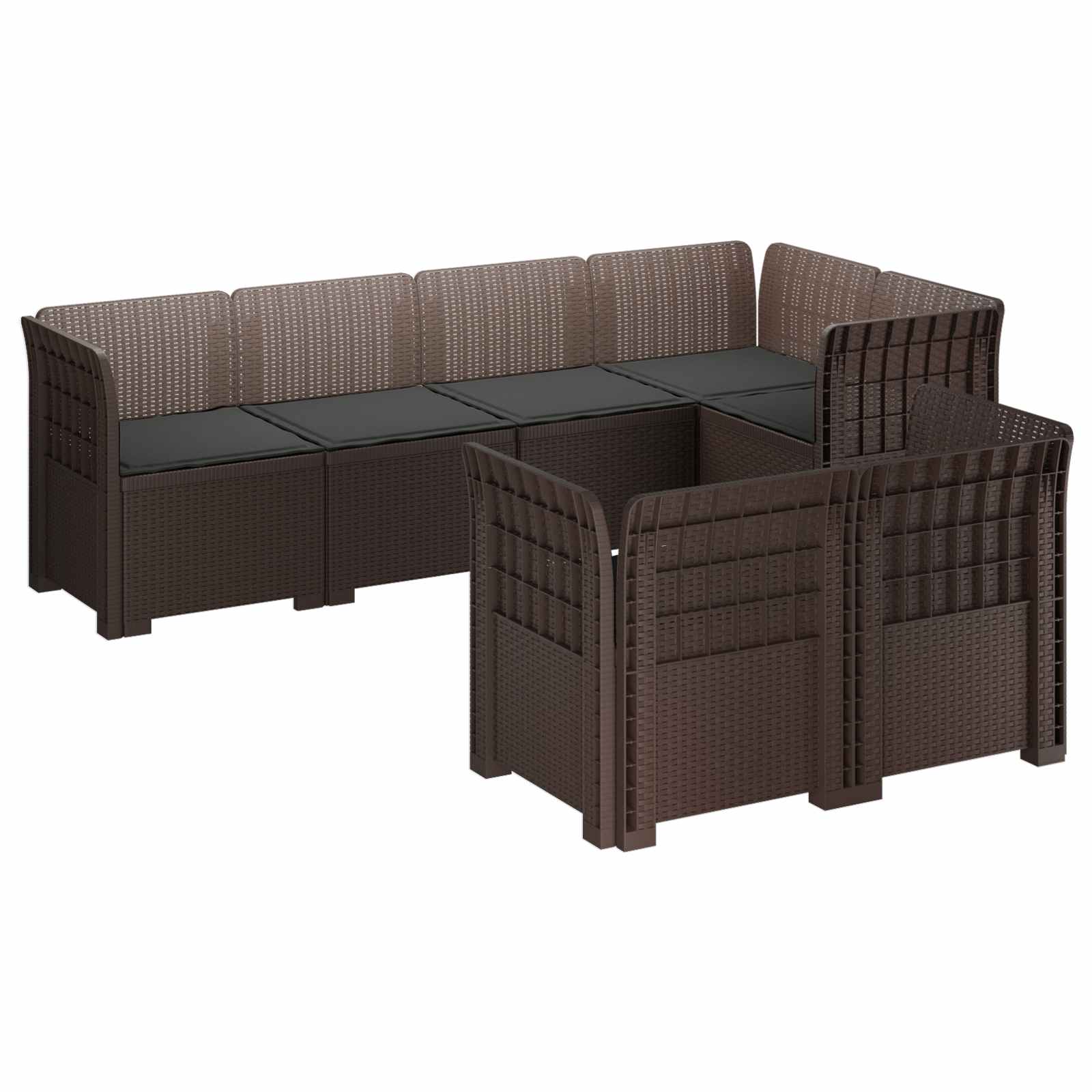 vidaXL 7-Persoons Tuinbank Rieten Look PP Antraciet