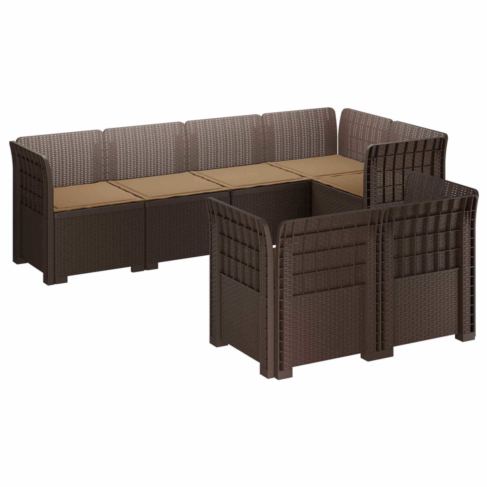 vidaXL 7-Persoons Tuinbank Rieten Look PP Antraciet
