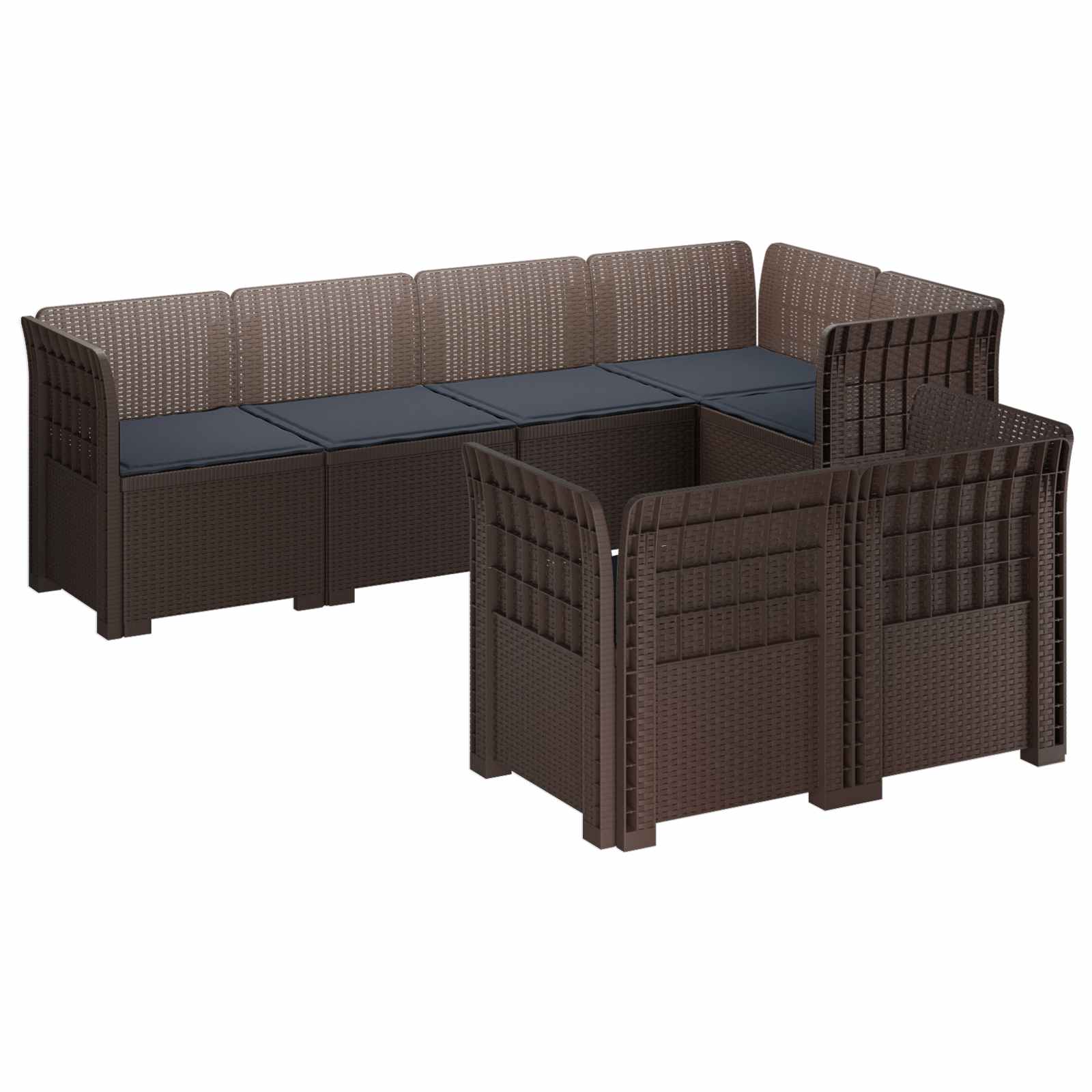 vidaXL 7-Persoons Tuinbank Rieten Look PP Antraciet
