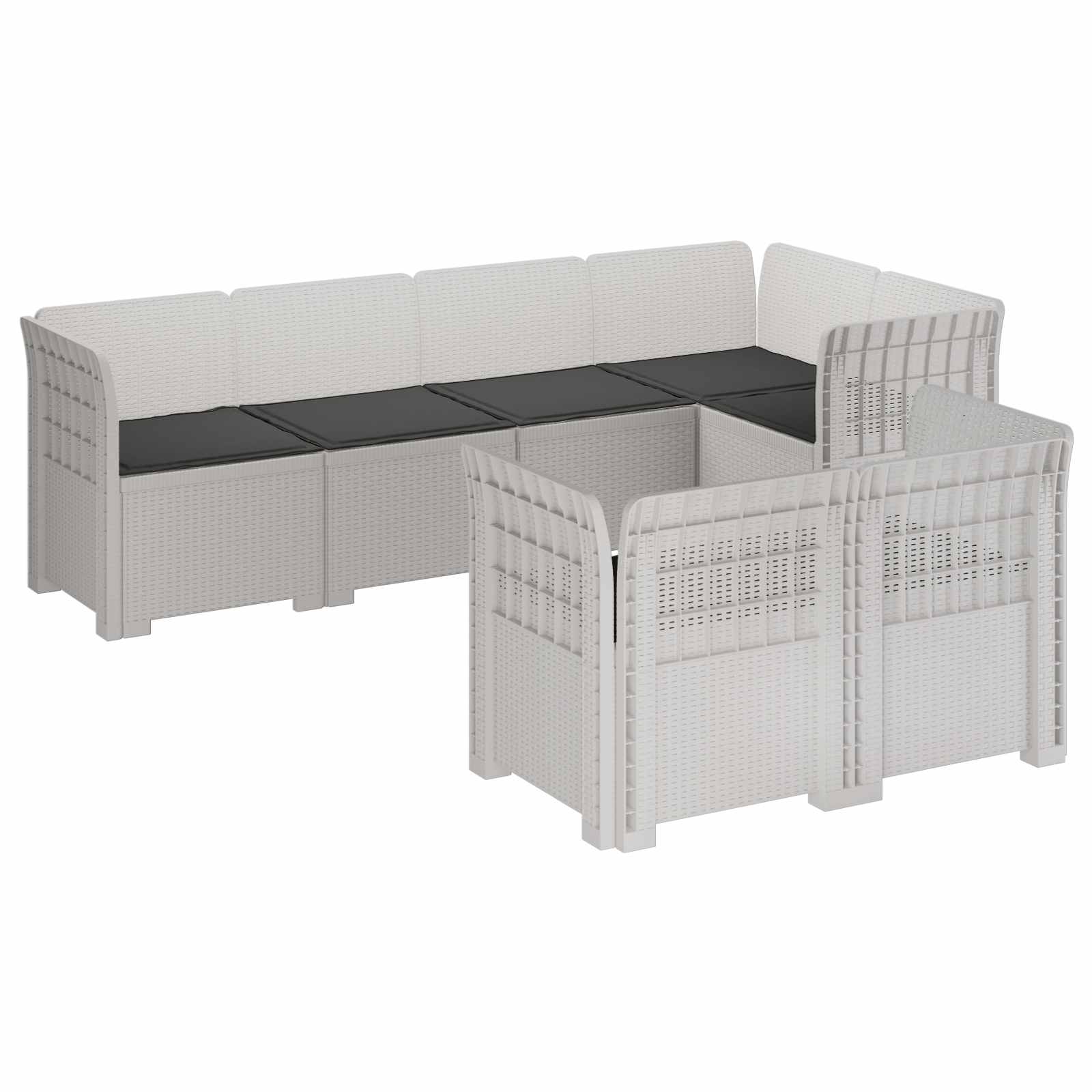 vidaXL 7-Persoons Tuinbank Rieten Look PP Antraciet