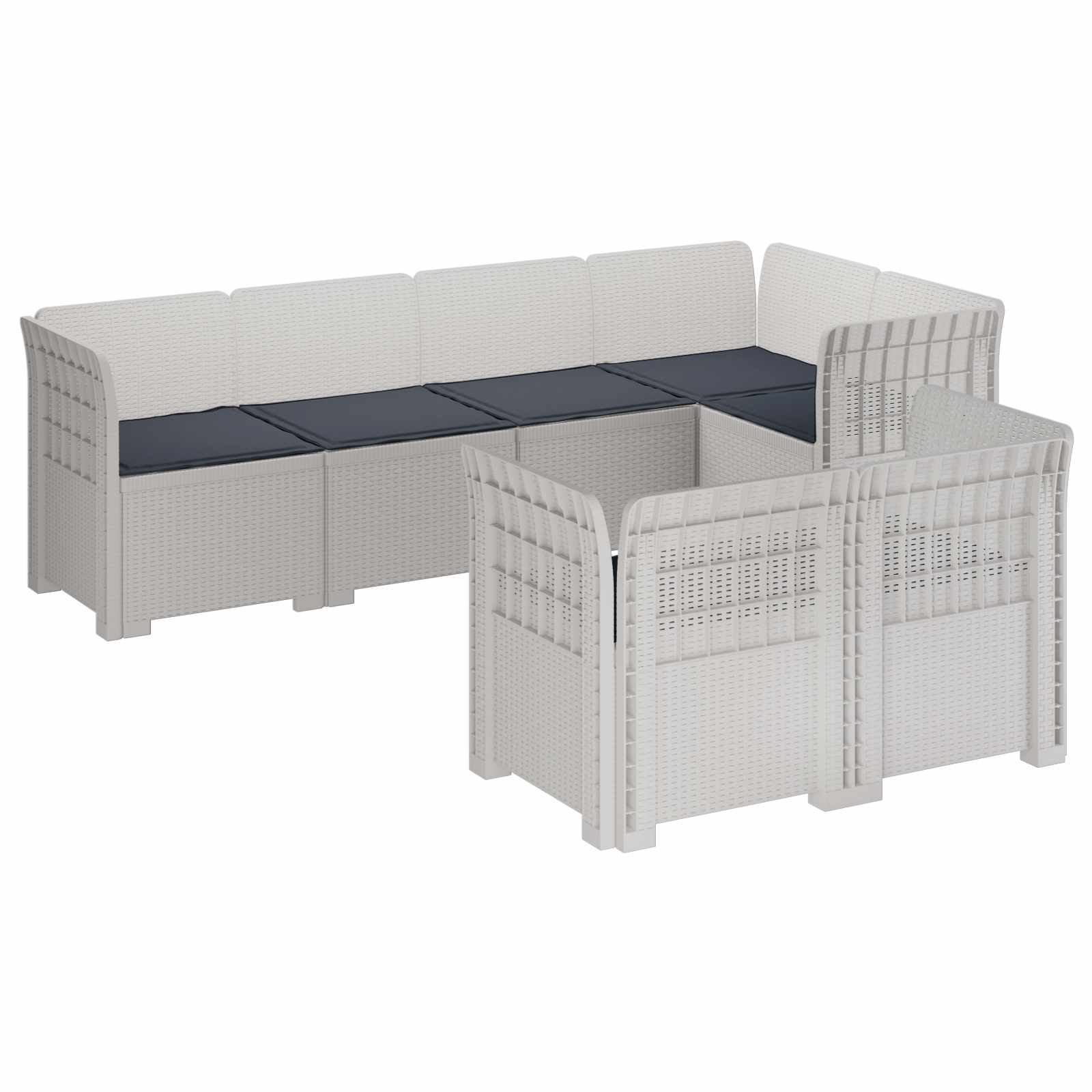 vidaXL 7-Persoons Tuinbank Rieten Look PP Antraciet