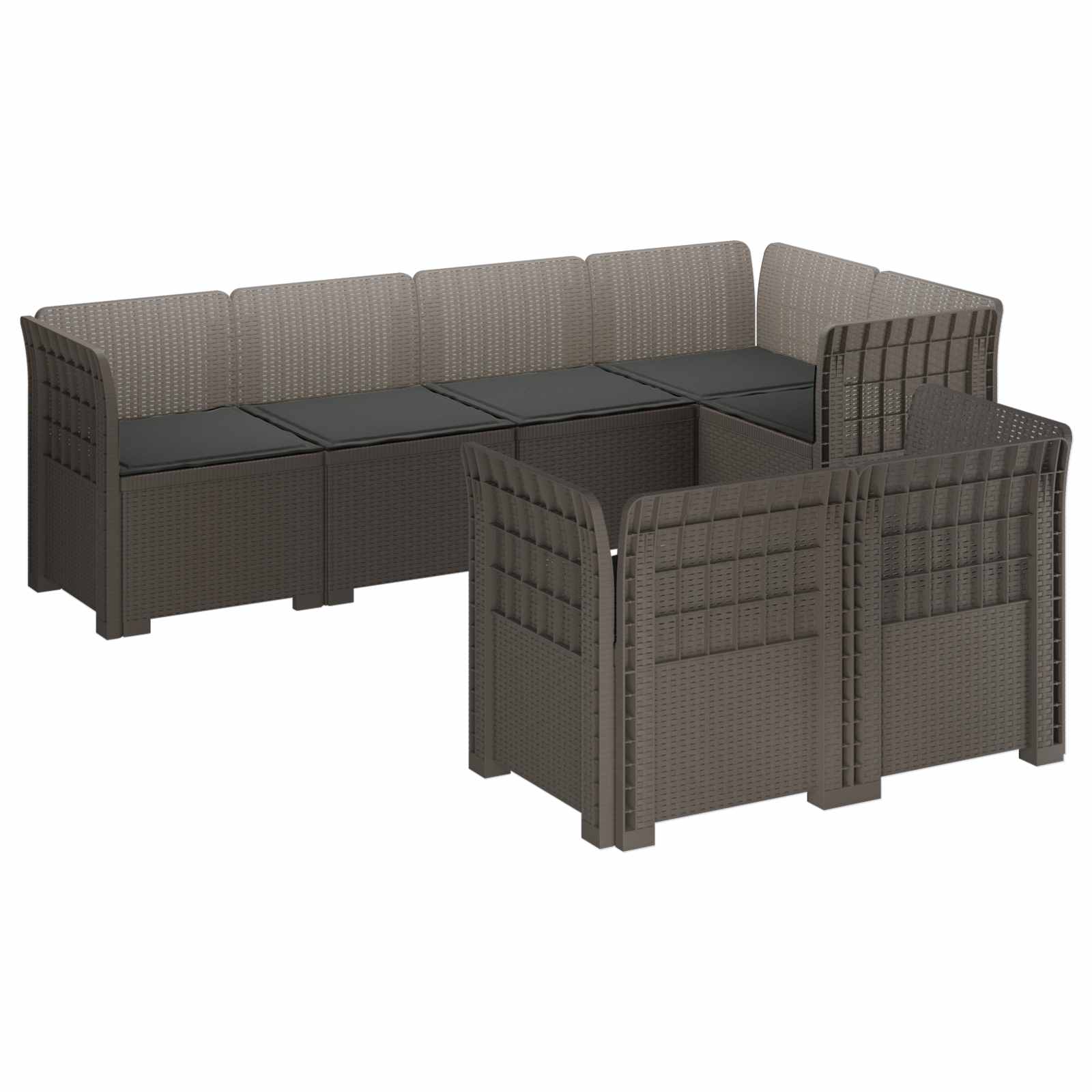 vidaXL 7-Persoons Tuinbank Rieten Look PP Antraciet
