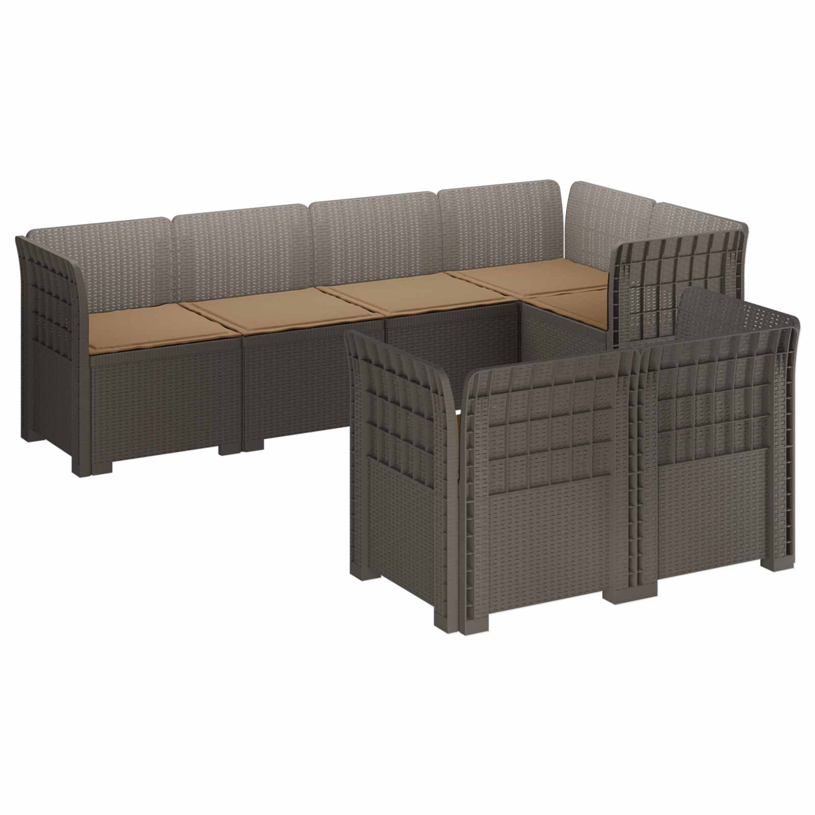 vidaXL 7-Persoons Tuinbank Rieten Look PP Antraciet