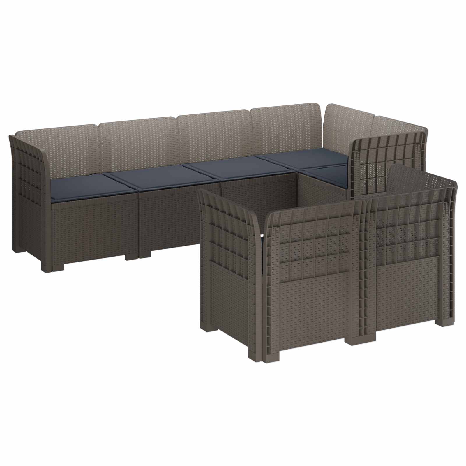 vidaXL 7-Persoons Tuinbank Rieten Look PP Antraciet