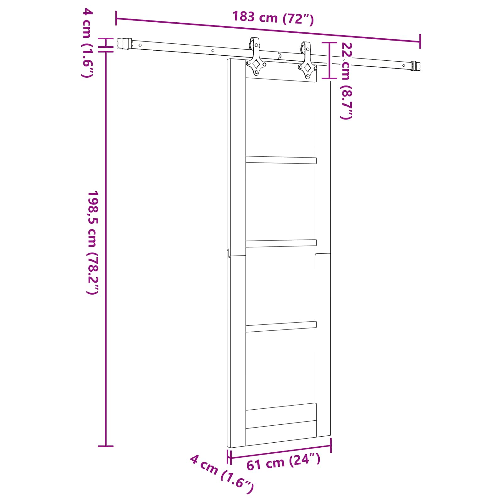 vidaXL Schuifdeur met Hardware Set 61x198.5 cm Massief Hout Bordeaux