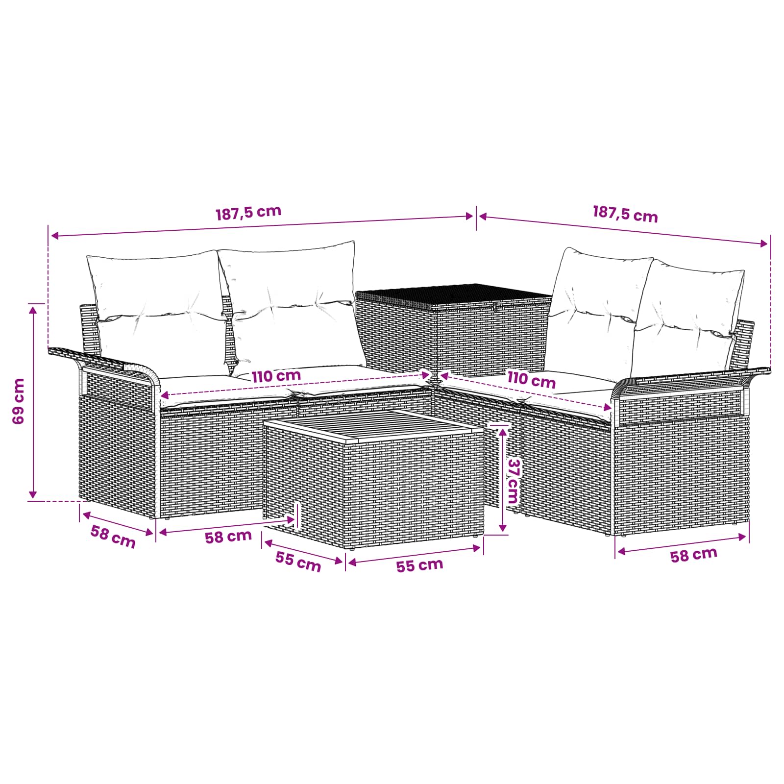 vidaXL Bankstel 6 pcs 4-Aantal zitplaatsen Zwart Poly Rattan en Staal