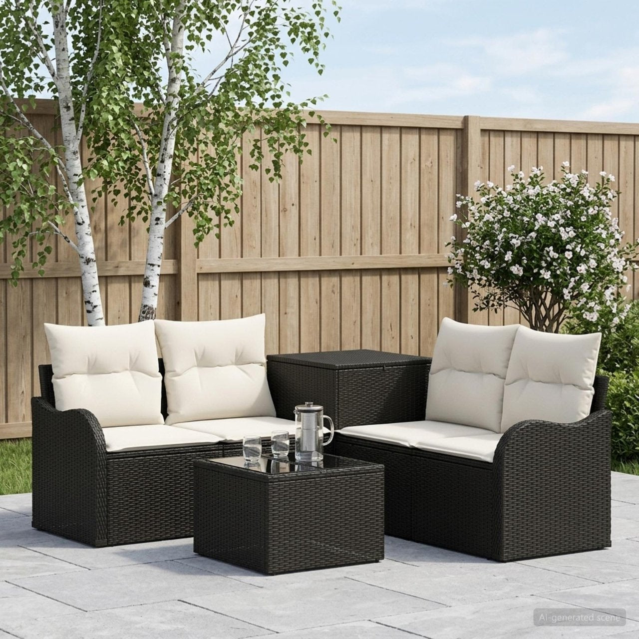 vidaXL Bankstel 6 st Zwart Poly Rattan en Staal