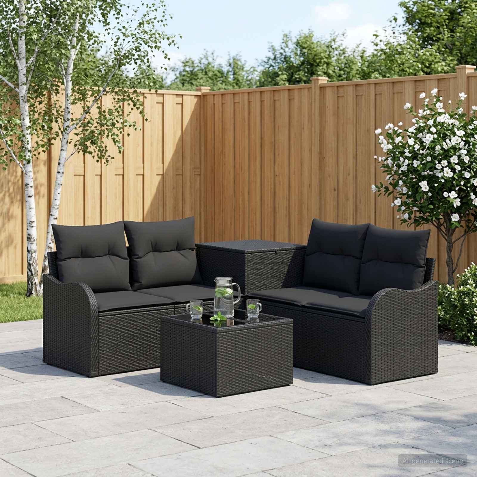 vidaXL Bankstel 6 st Zwart Poly Rattan en Staal