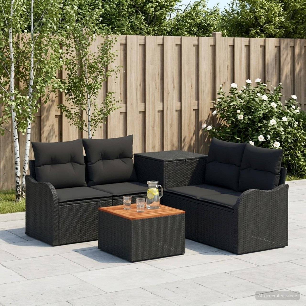 vidaXL Bankstel 6 st Zwart Poly Rattan en Staal