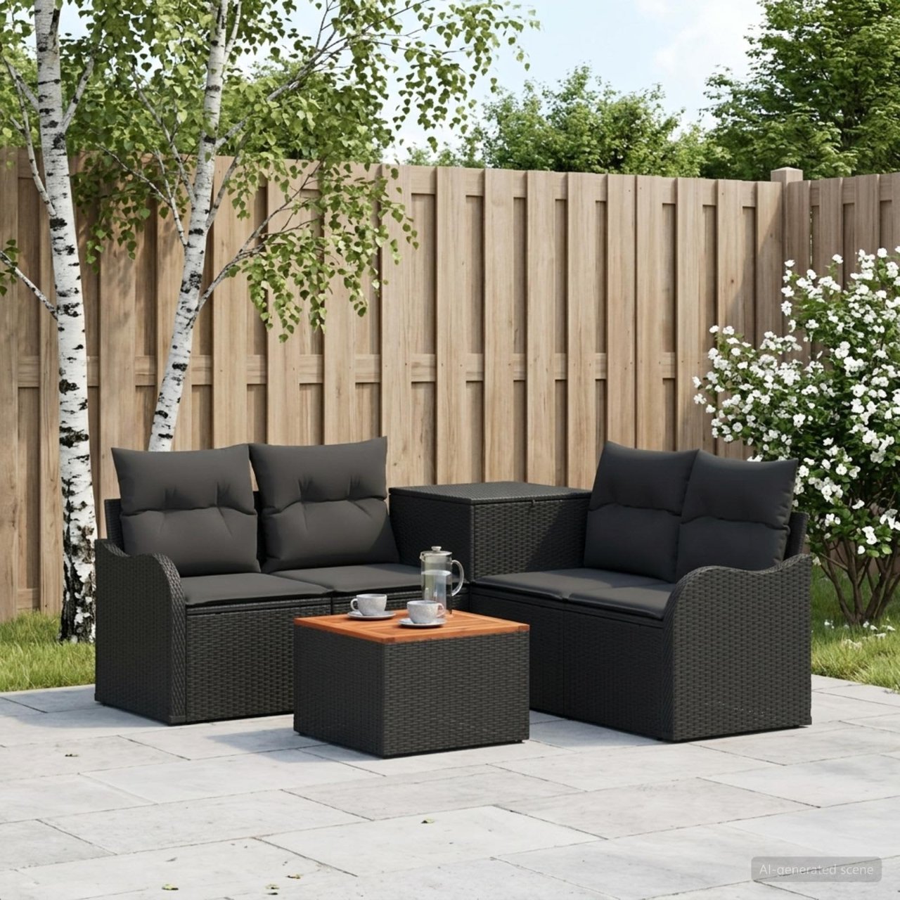 vidaXL Bankstel 6 st Zwart Poly Rattan en Staal