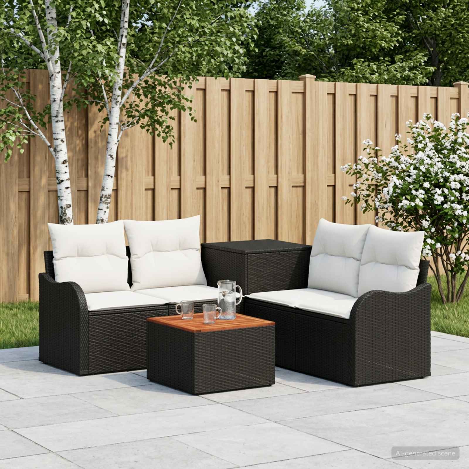 vidaXL Bankstel 6 st Zwart Poly Rattan en Staal