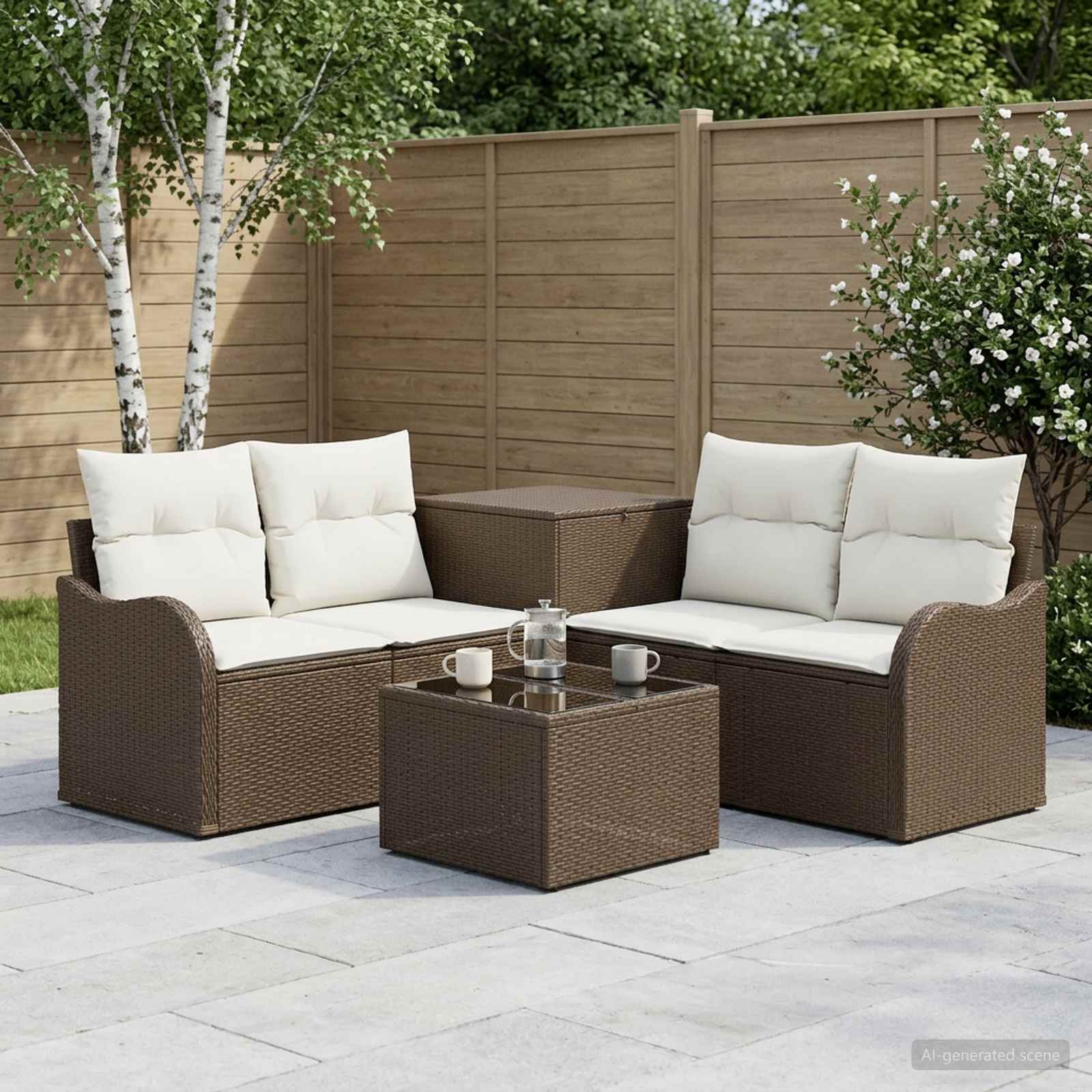 vidaXL Bankstel 6 st Zwart Poly Rattan en Staal