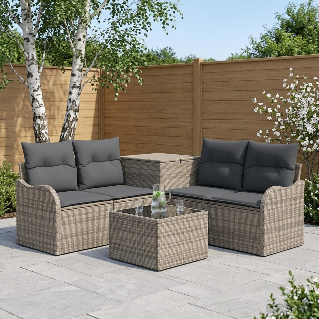 vidaXL Bankstel 6 st Zwart Poly Rattan en Staal