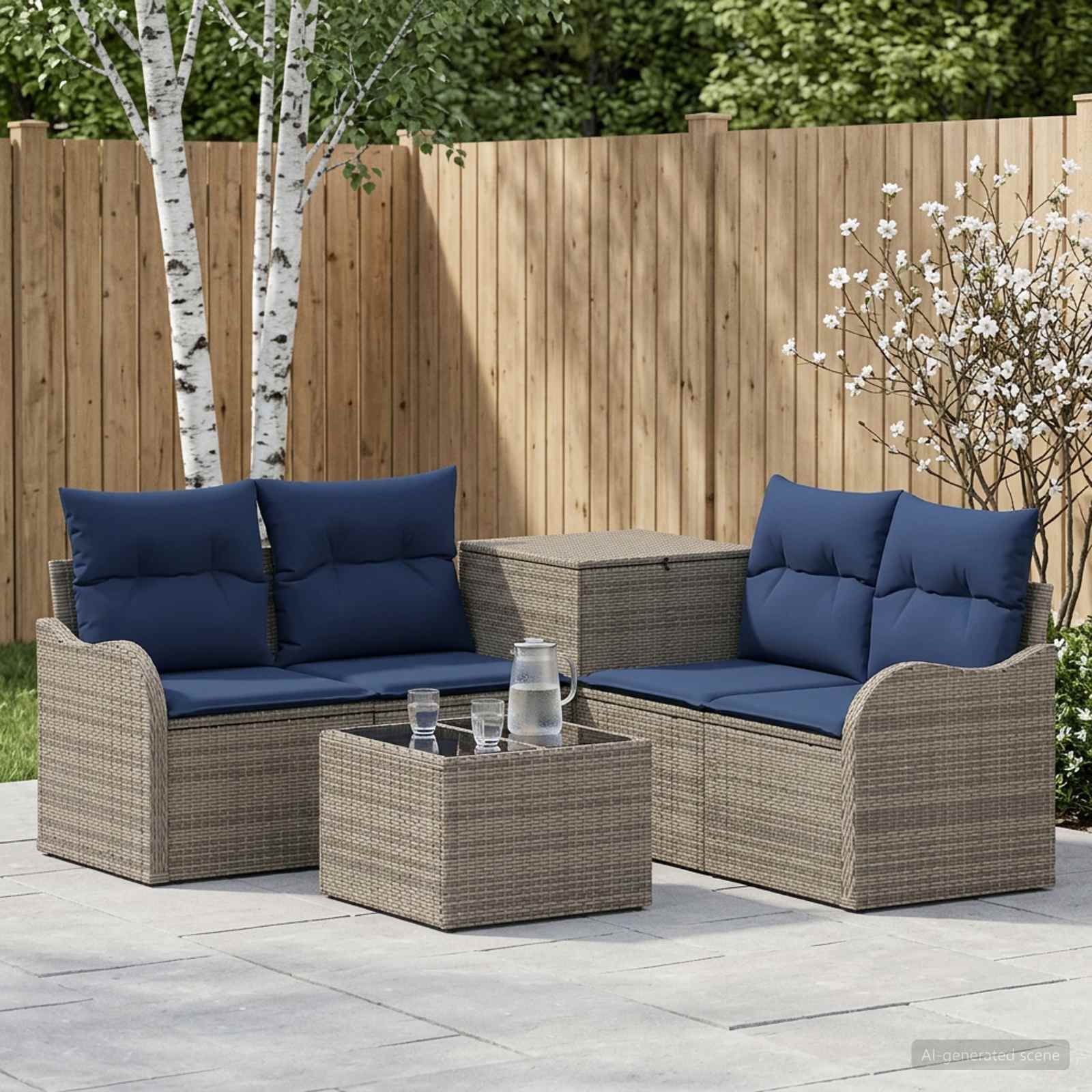vidaXL Bankstel 6 st Zwart Poly Rattan en Staal