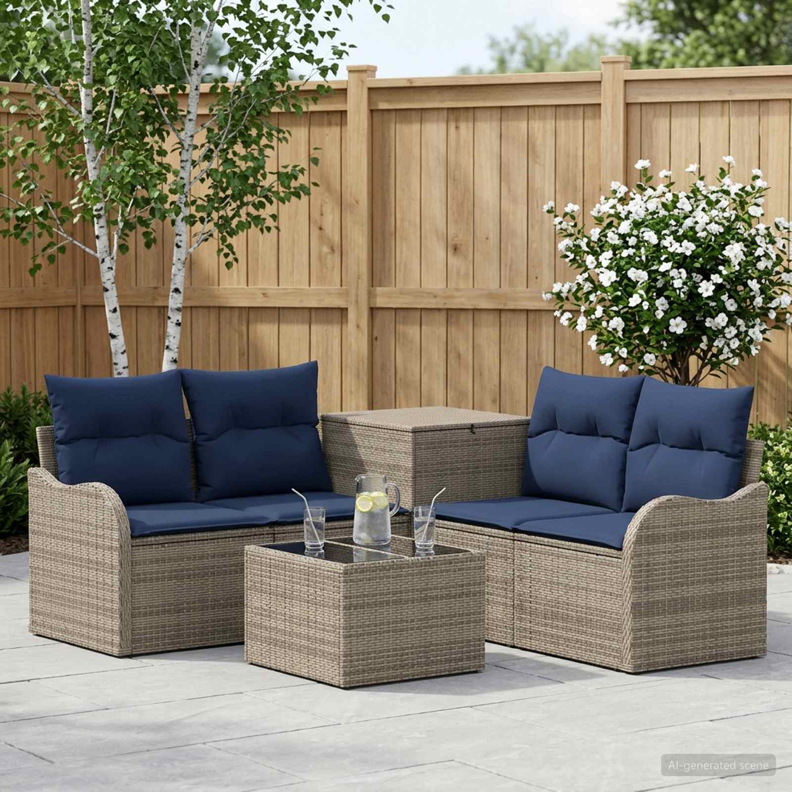 vidaXL Bankstel 6 st Zwart Poly Rattan en Staal