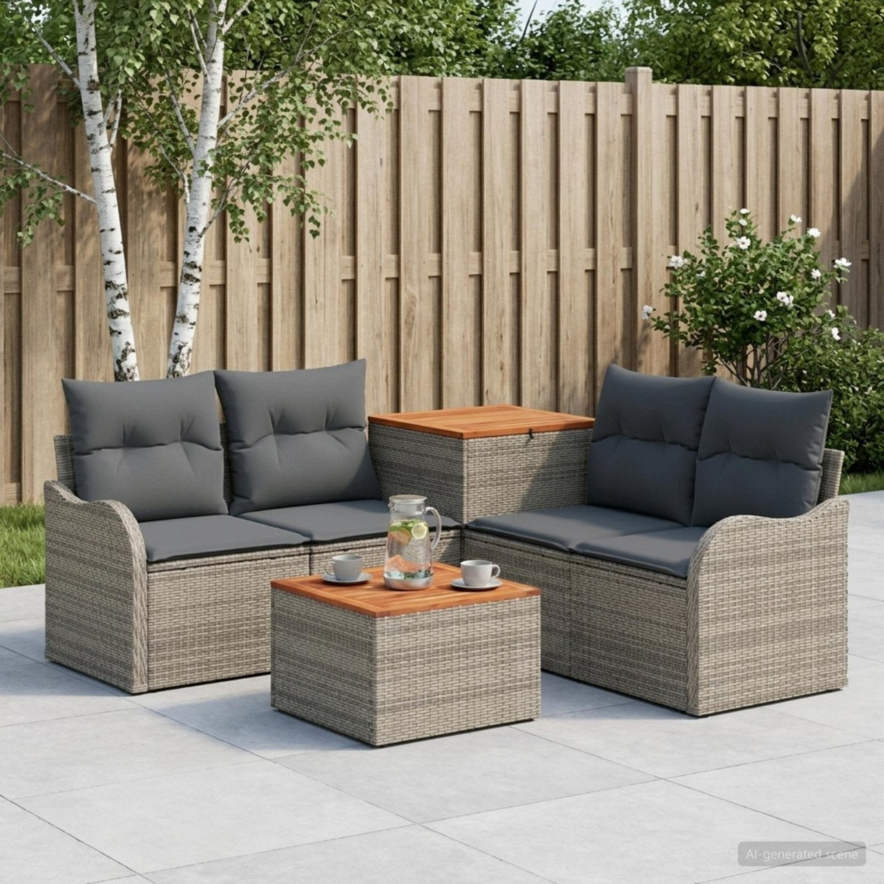 vidaXL Bankstel 6 st Zwart Poly Rattan en Staal