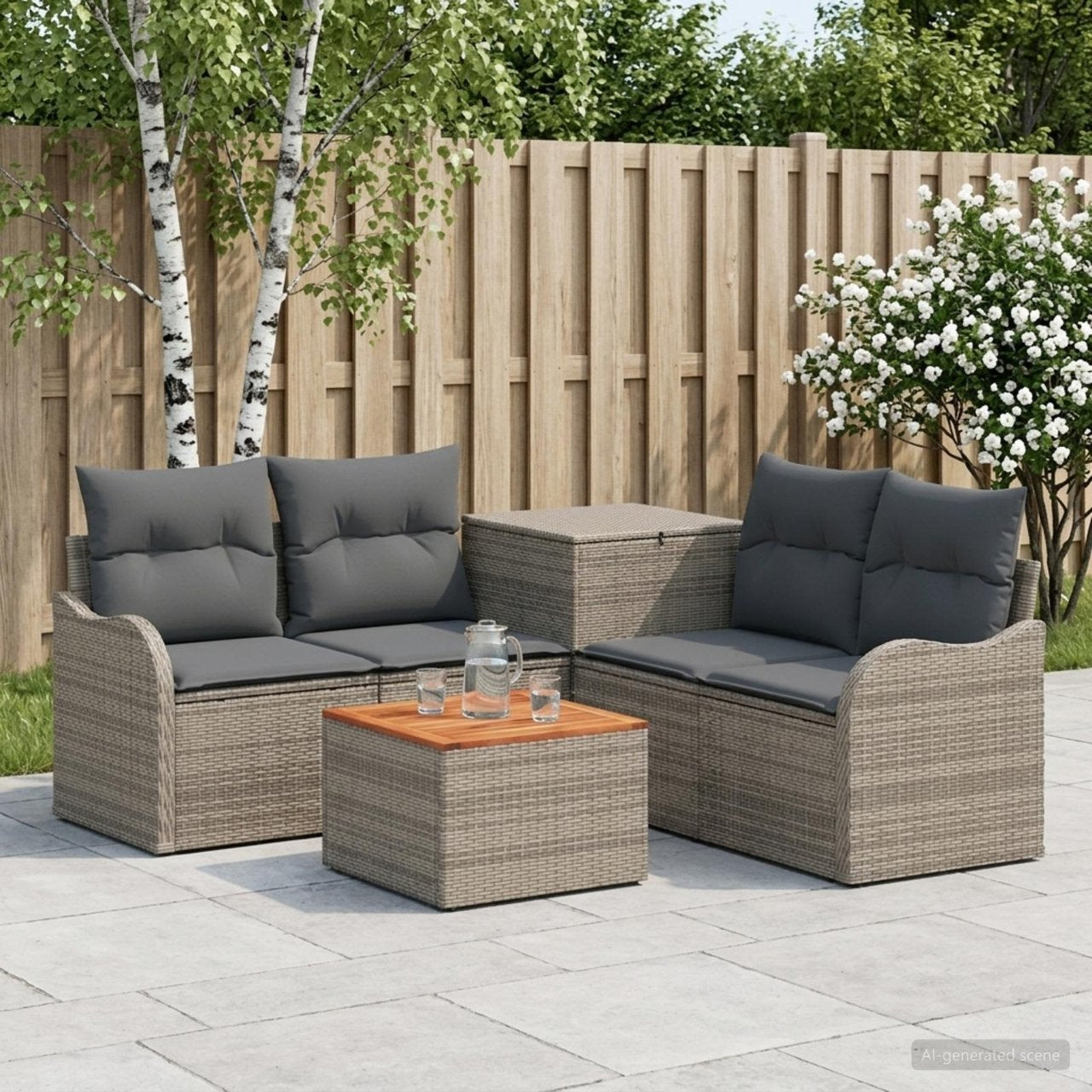 vidaXL Bankstel 6 st Zwart Poly Rattan en Staal