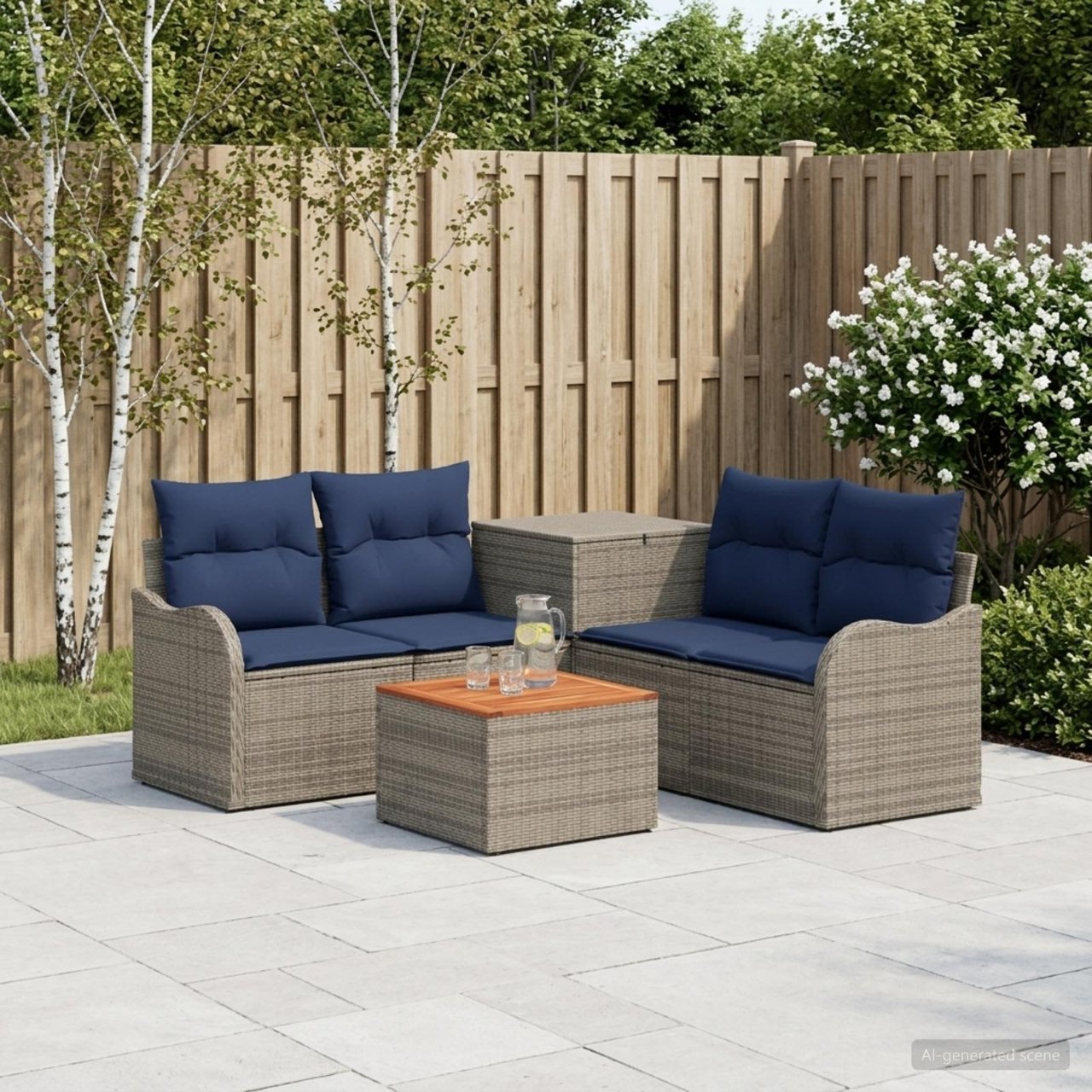 vidaXL Bankstel 6 st Zwart Poly Rattan en Staal