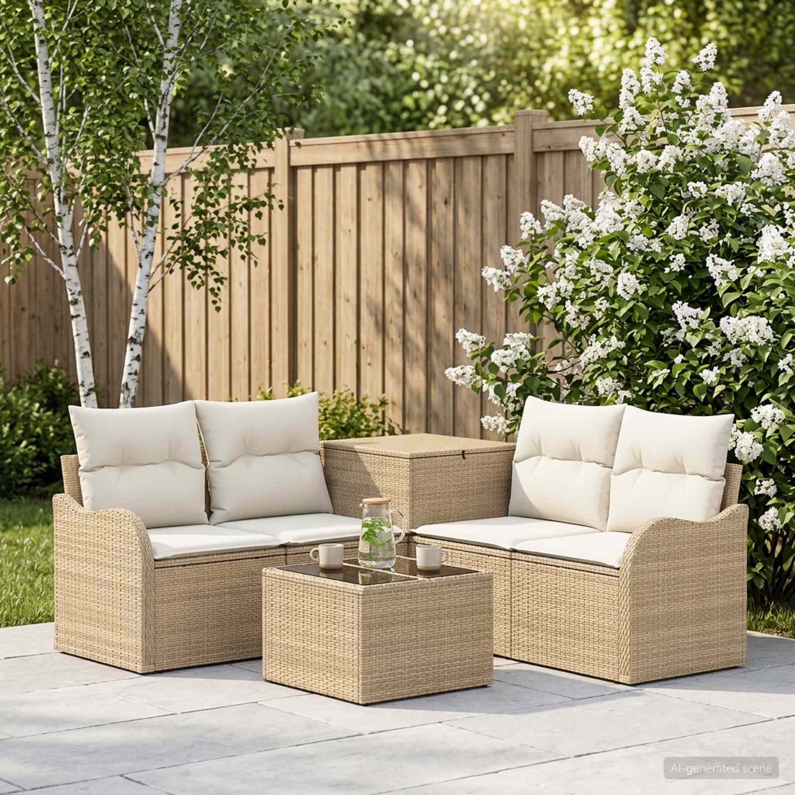 vidaXL Bankstel 6 st Zwart Poly Rattan en Staal