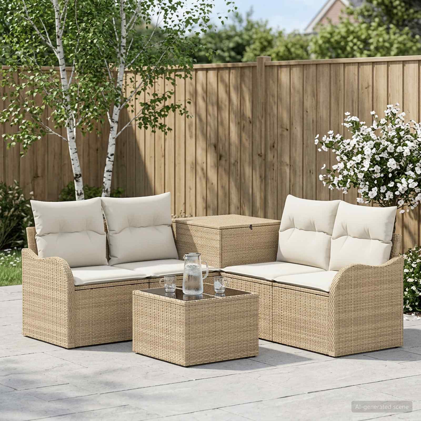 vidaXL Bankstel 6 st Zwart Poly Rattan en Staal