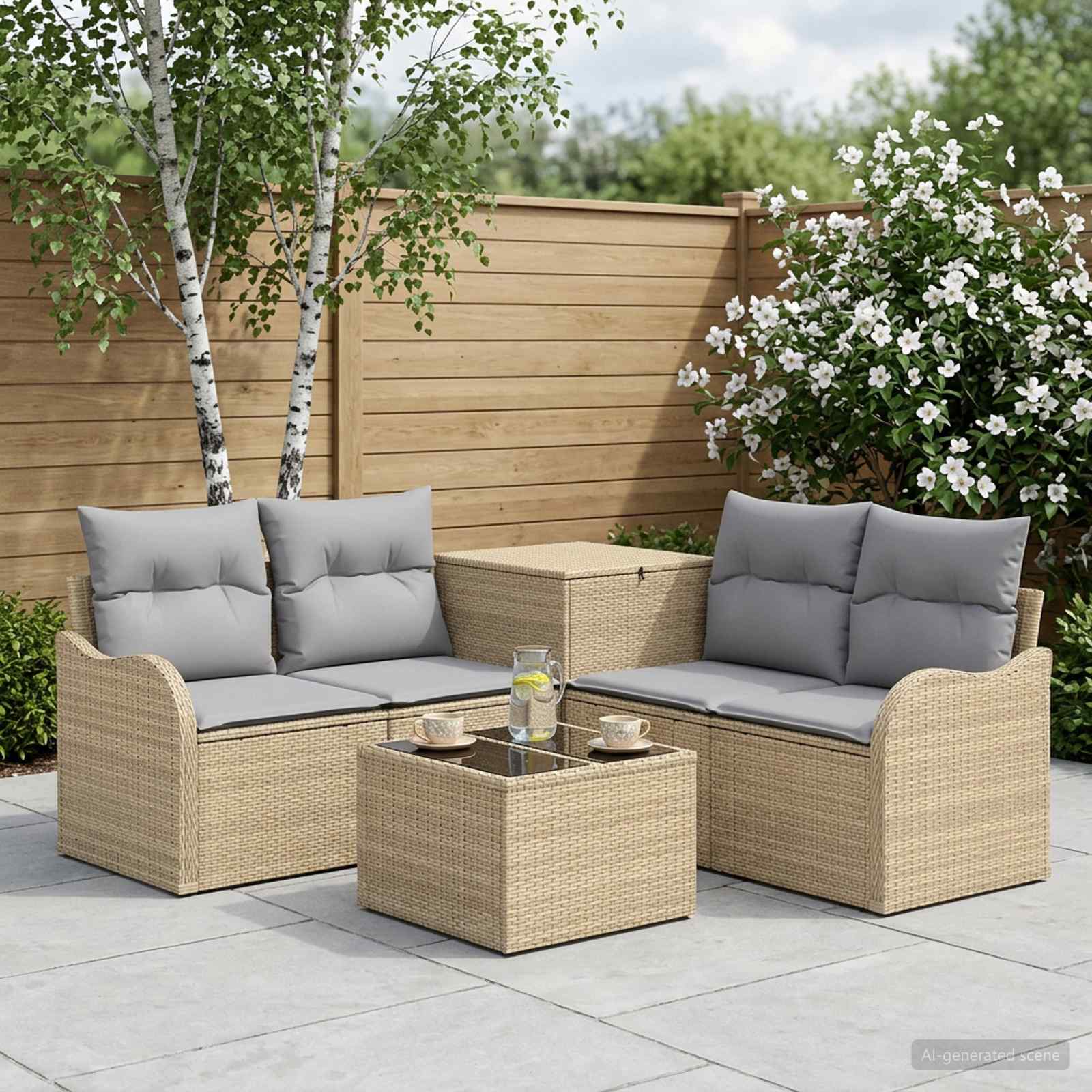 vidaXL Bankstel 6 st Zwart Poly Rattan en Staal