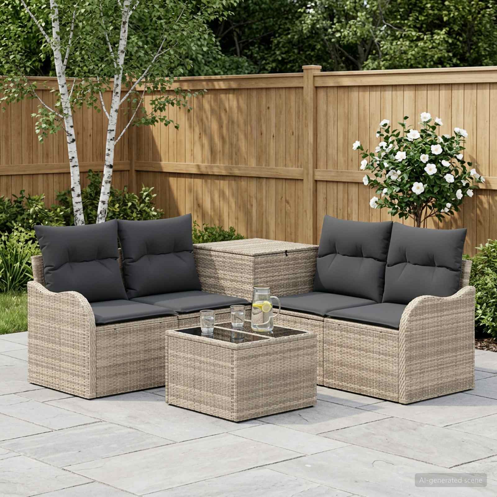 vidaXL Bankstel 6 st Zwart Poly Rattan en Staal