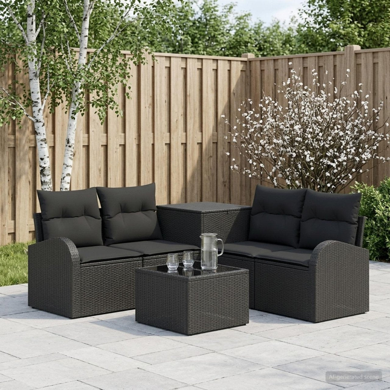 vidaXL Bankstel 6 st Zwart Poly Rattan en Staal