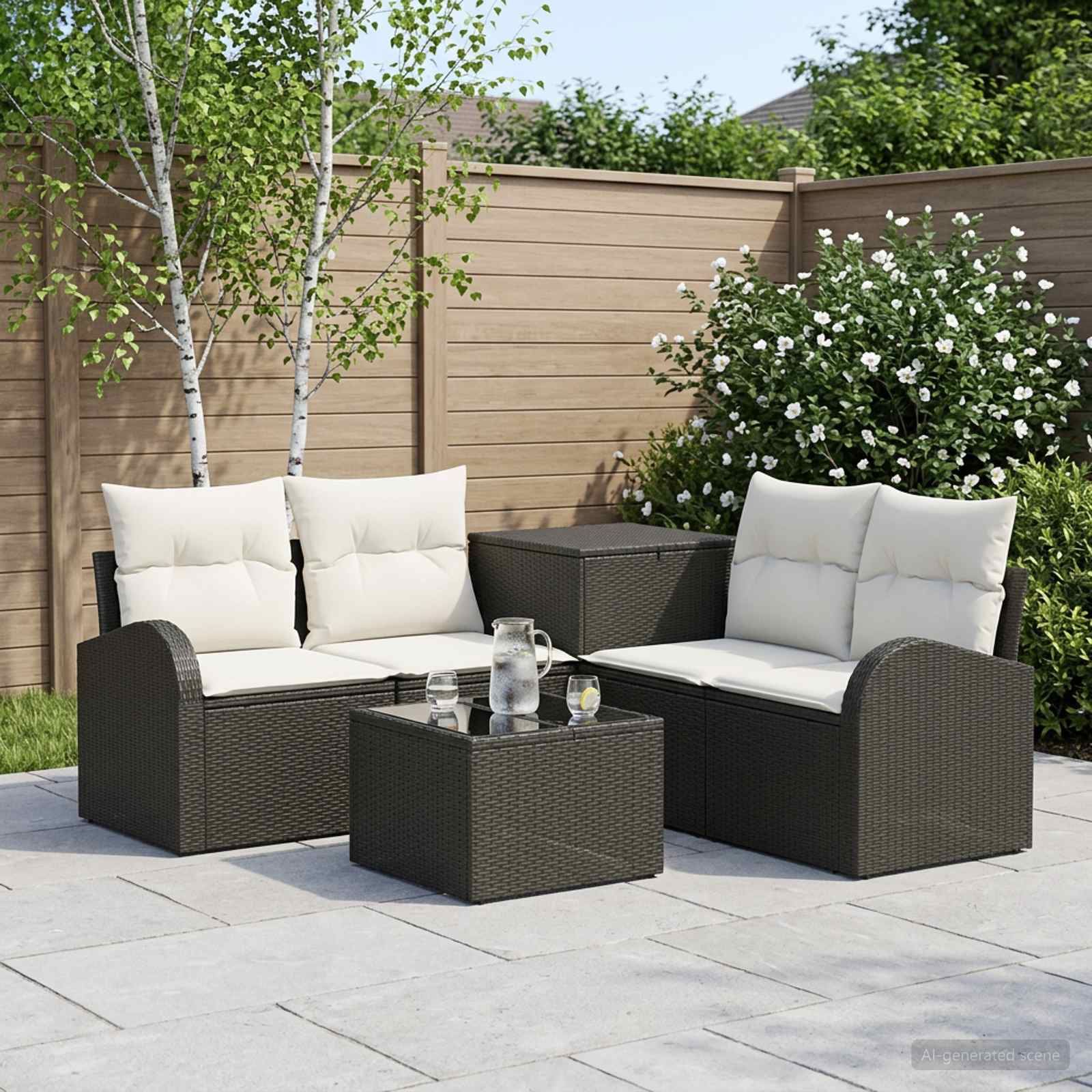 vidaXL Bankstel 6 st Zwart Poly Rattan en Staal