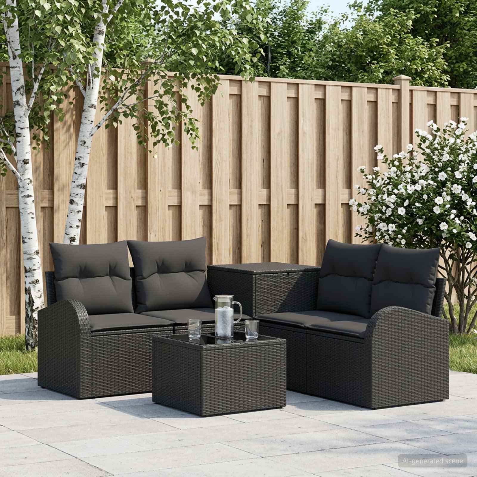 vidaXL Bankstel 6 st Zwart Poly Rattan en Staal